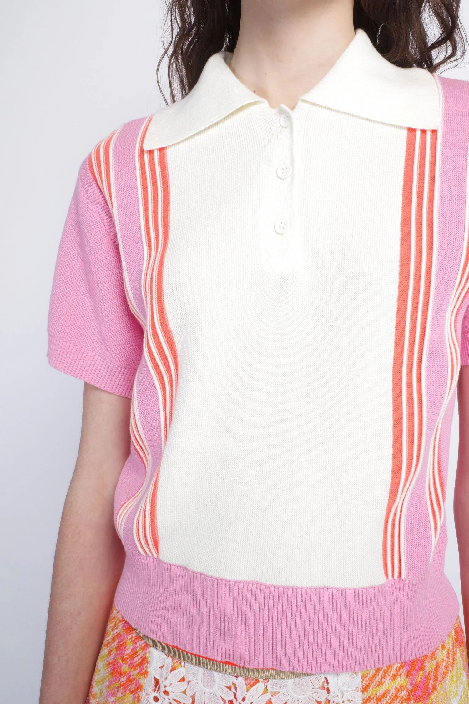 Amalfi Polo Knit Short Sleeve Top - Pink - Image 7