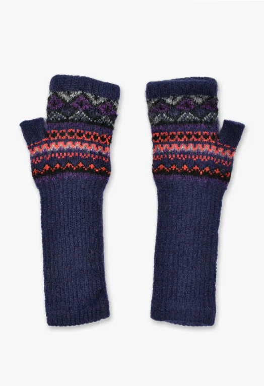 Anna Sui Fair Isle Fingerless Gloves- Purple - Image 3