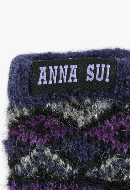 Anna Sui Fair Isle Fingerless Gloves- Purple - Image 4