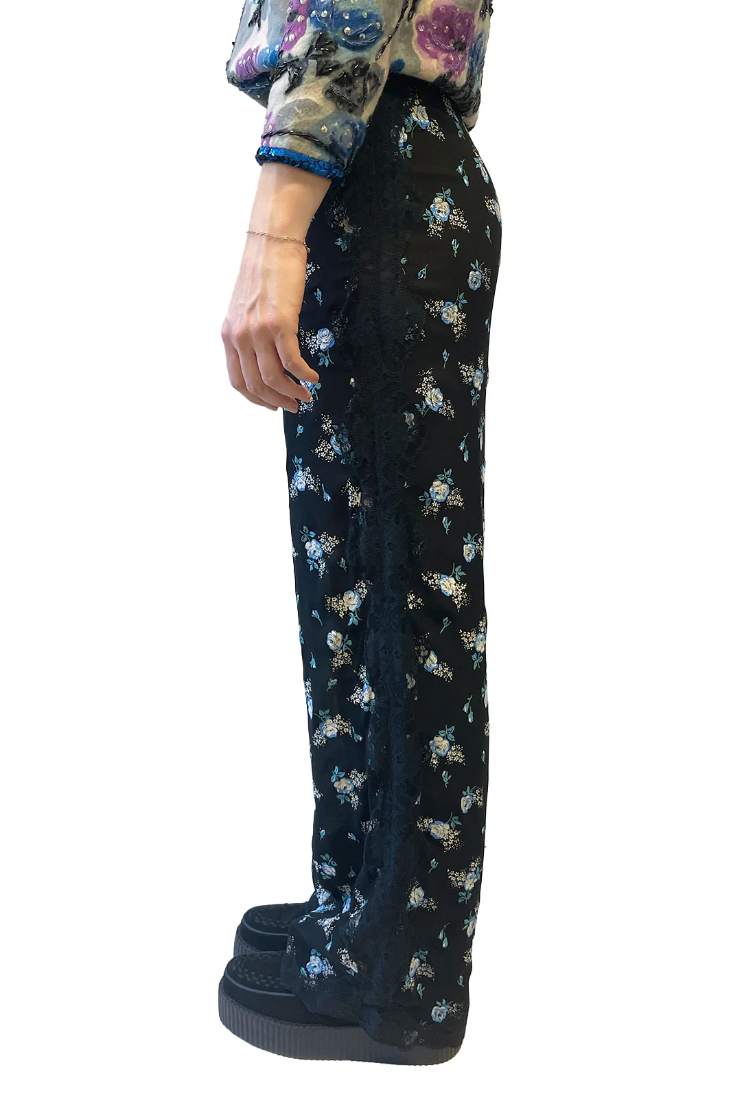 Anna Sui Spring 1995 Lingerie Floral Pants - Image 2
