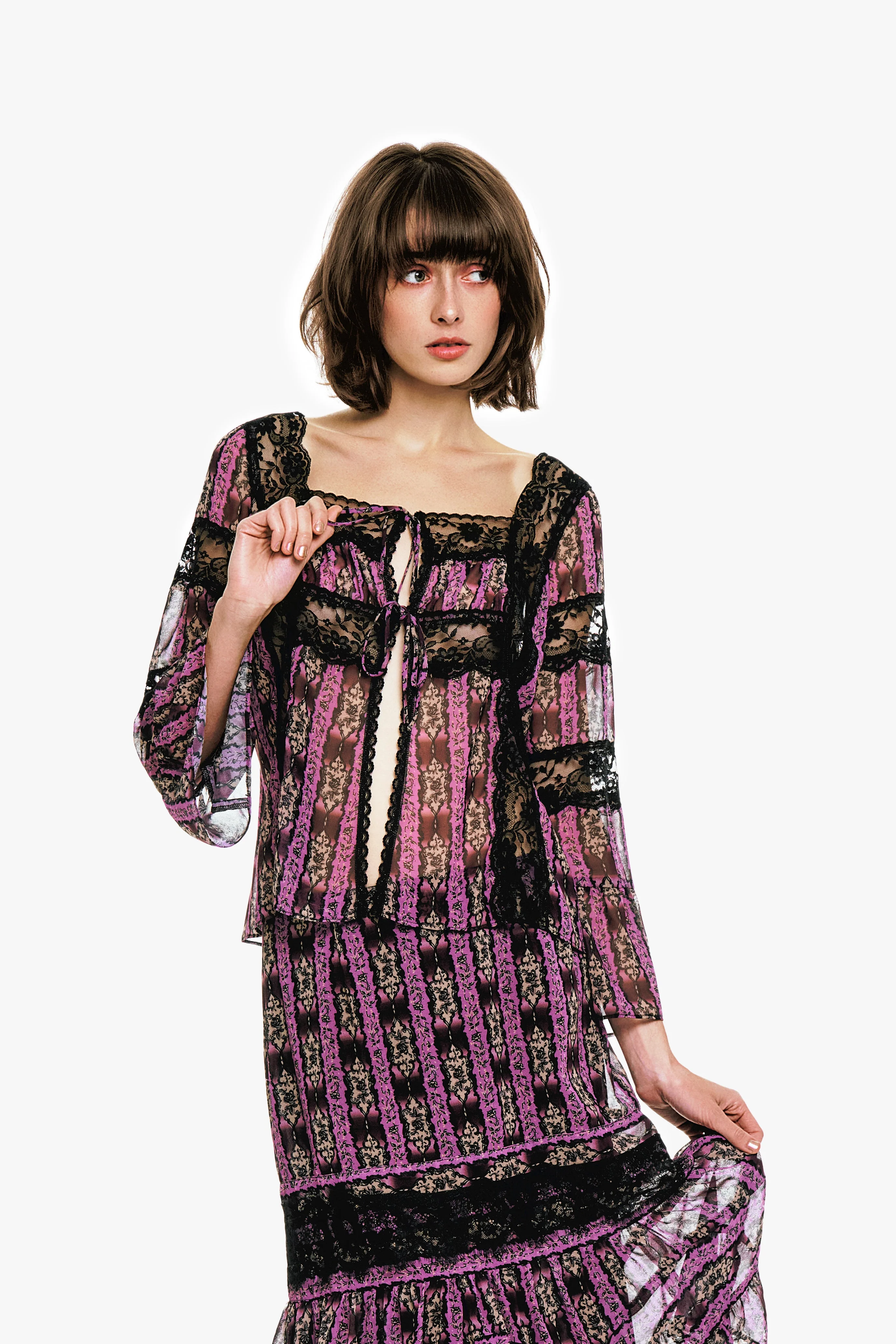 Cameo Stripe Print Tie Blouse