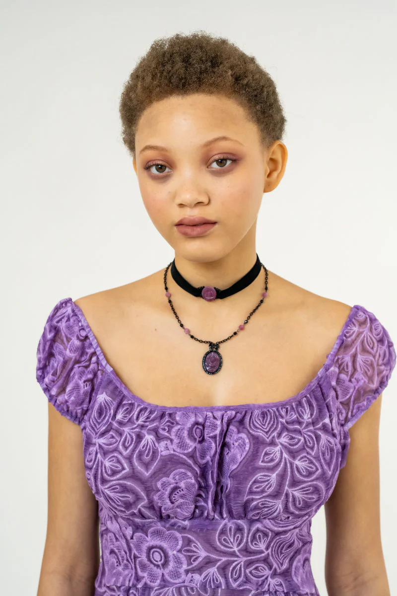 Carved Rose Victorian Necklace & Choker Set – Dusty Rose - Image 3