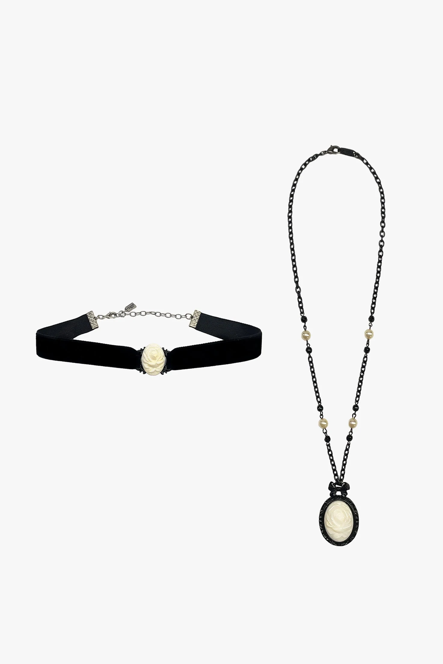 Carved Rose Victorian Necklace & Choker Set – Ivory