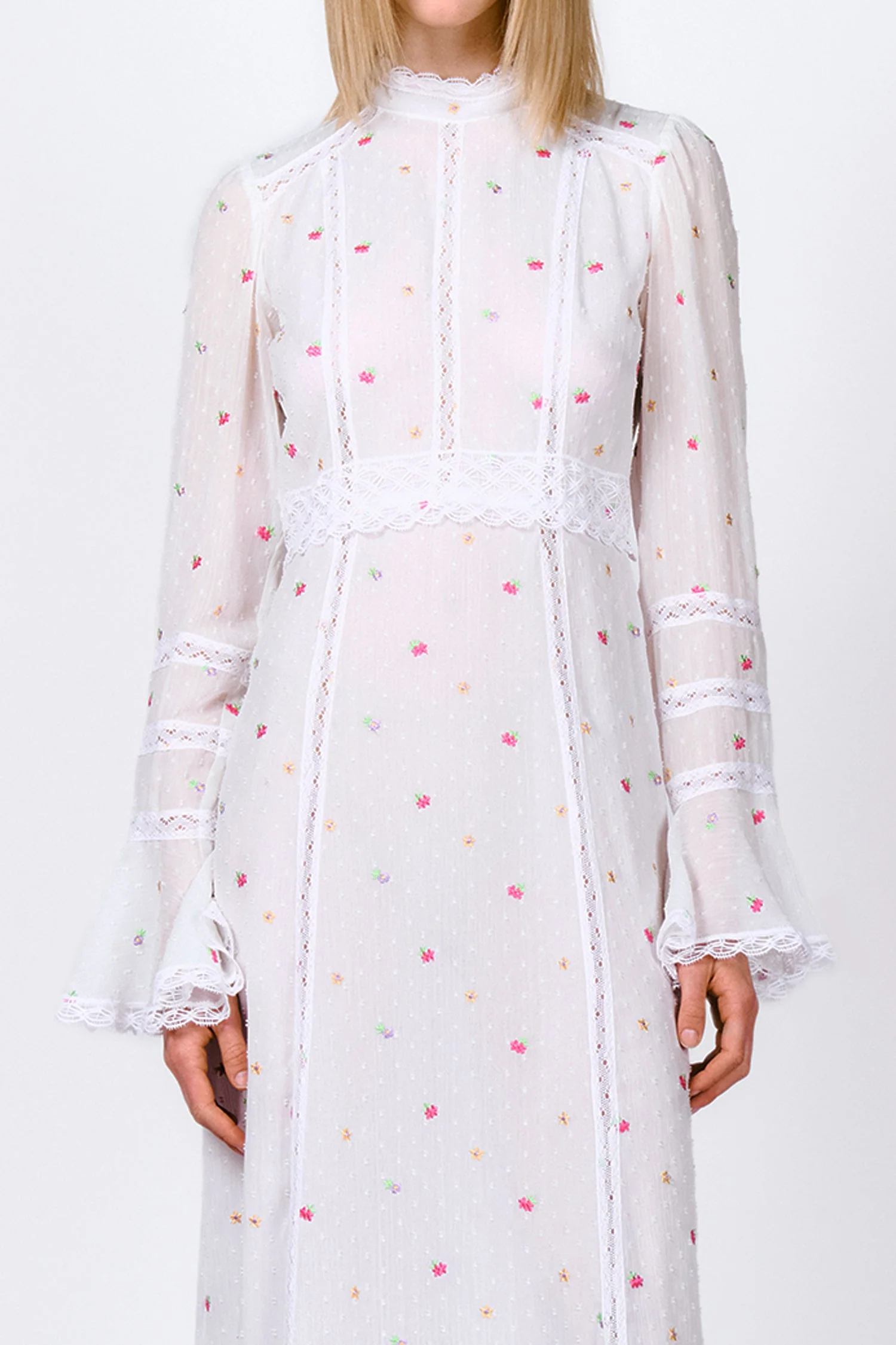 Cluny Lace Trimmed Floral Swiss Dot Maxi Dress - Image 5