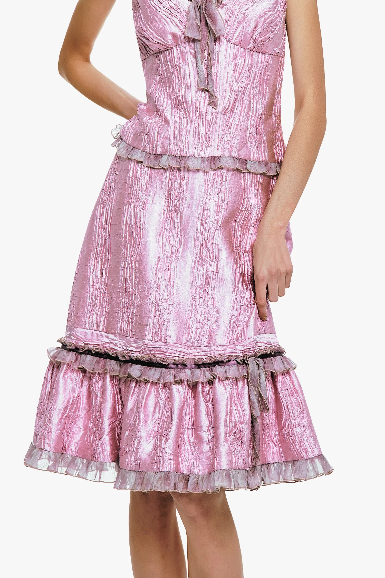Crushed Satin Ruffle Midi Skirt - Image 2