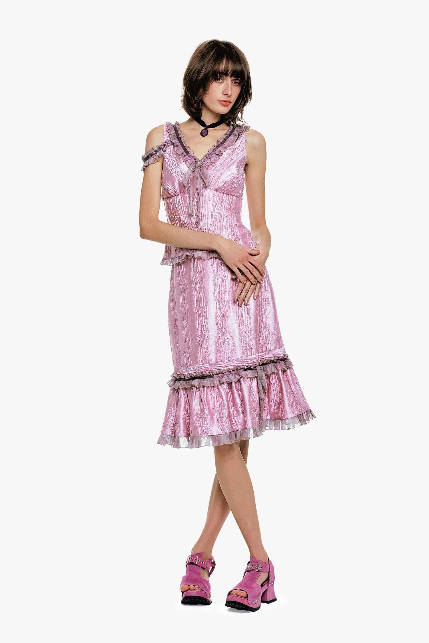 Crushed Satin Ruffle Midi Skirt - Image 7