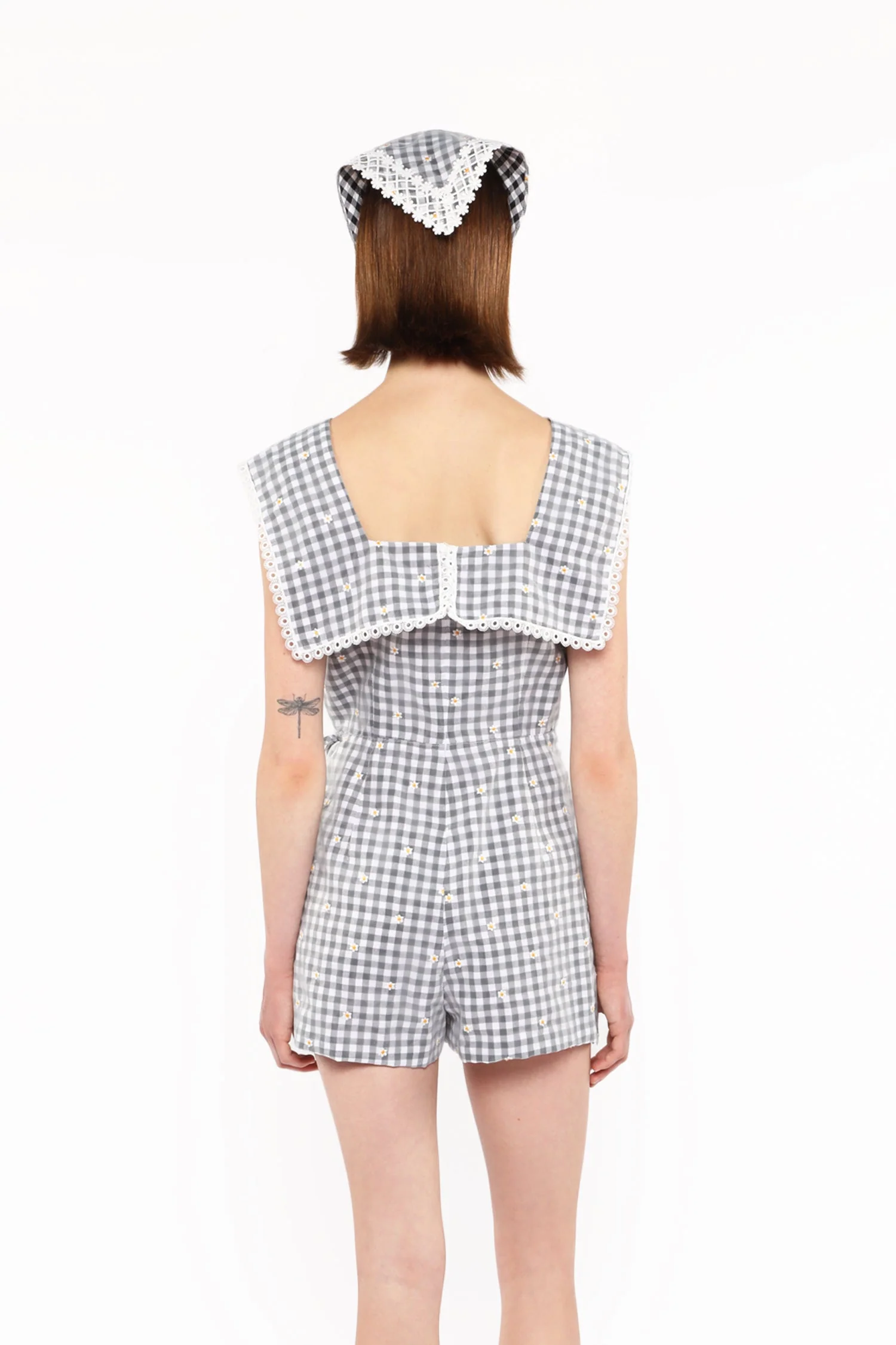 Daisy Embroidery on Gingham Tie Romper - Image 4