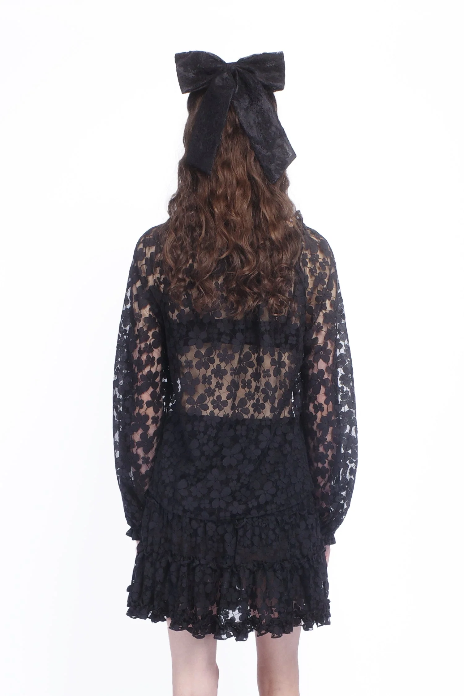 Shadow Blossom Tulle Elastic Lace Blouse - Image 4