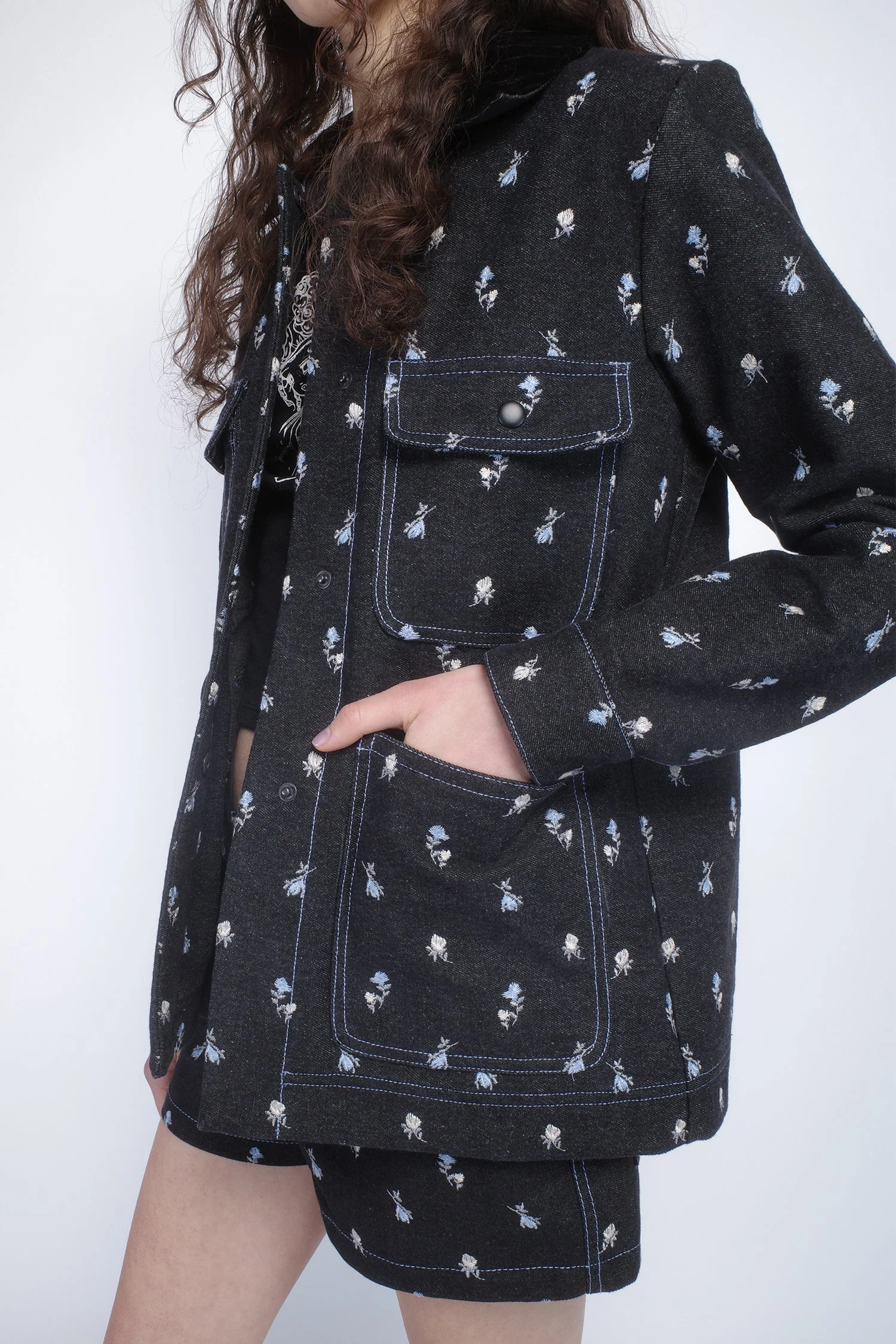Denim Embroidered Roses Barn Jacket - Image 6