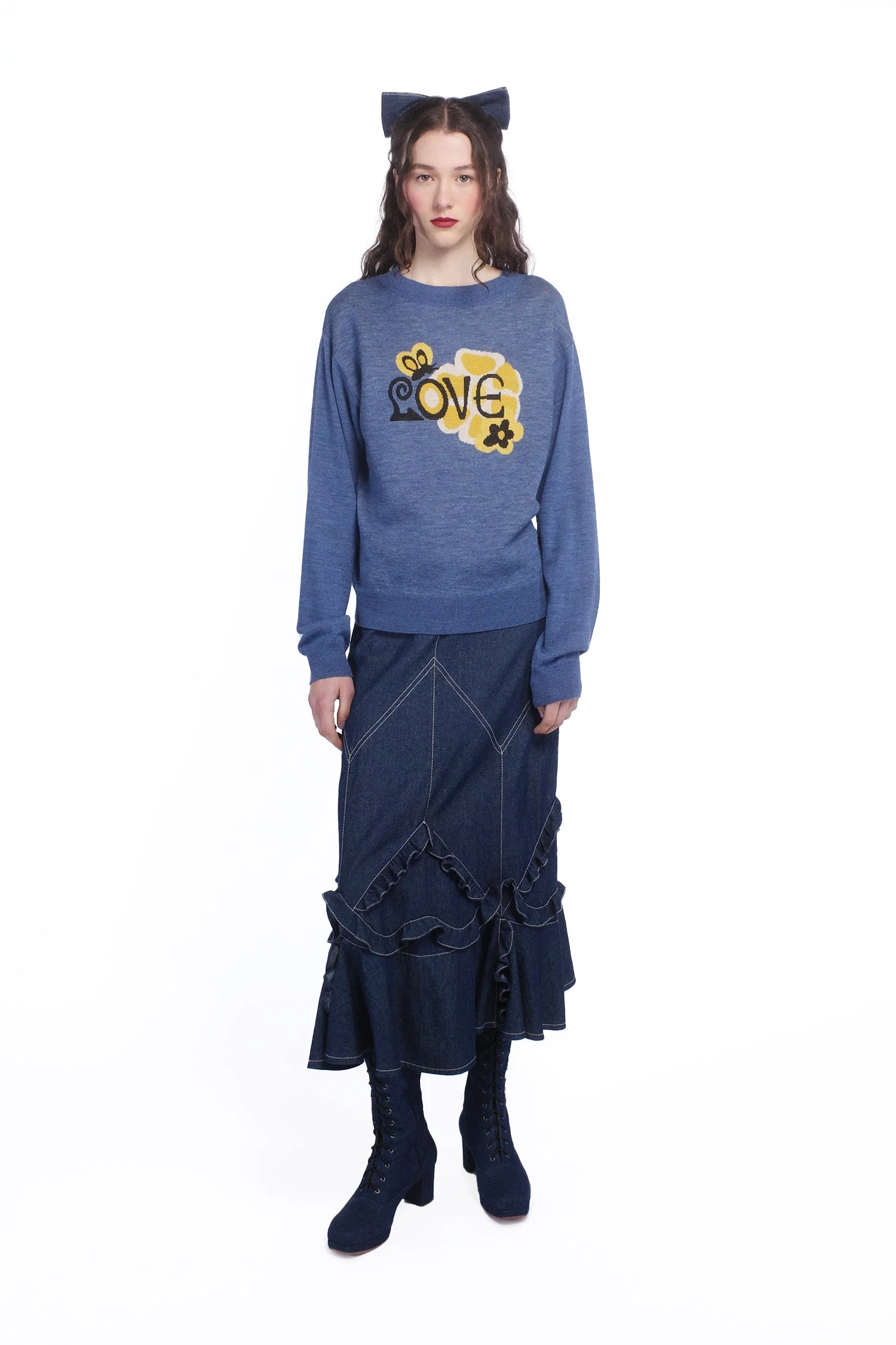 Denim Ruffle Maxi Skirt - Image 2