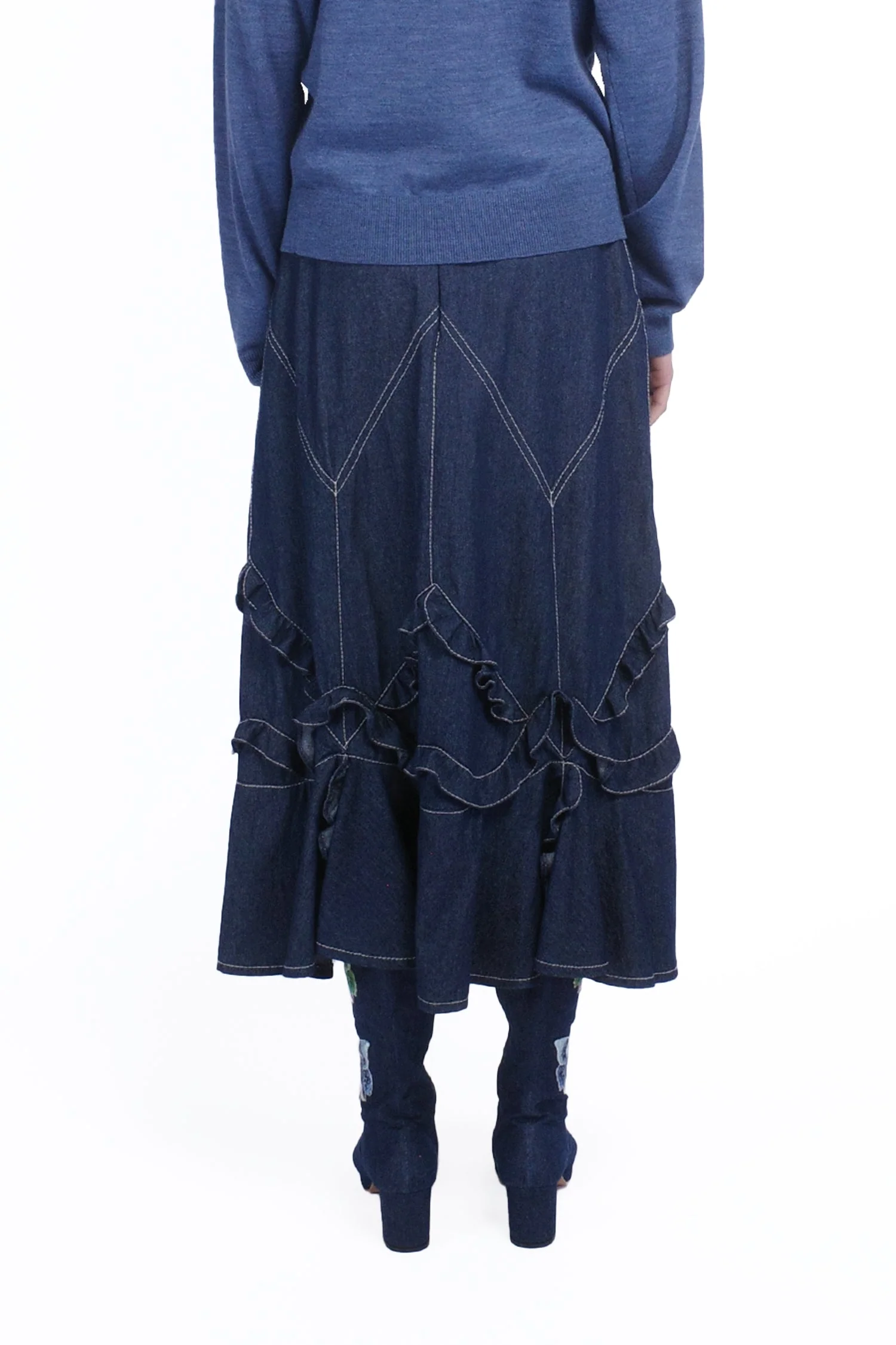 Denim Ruffle Maxi Skirt - Image 4