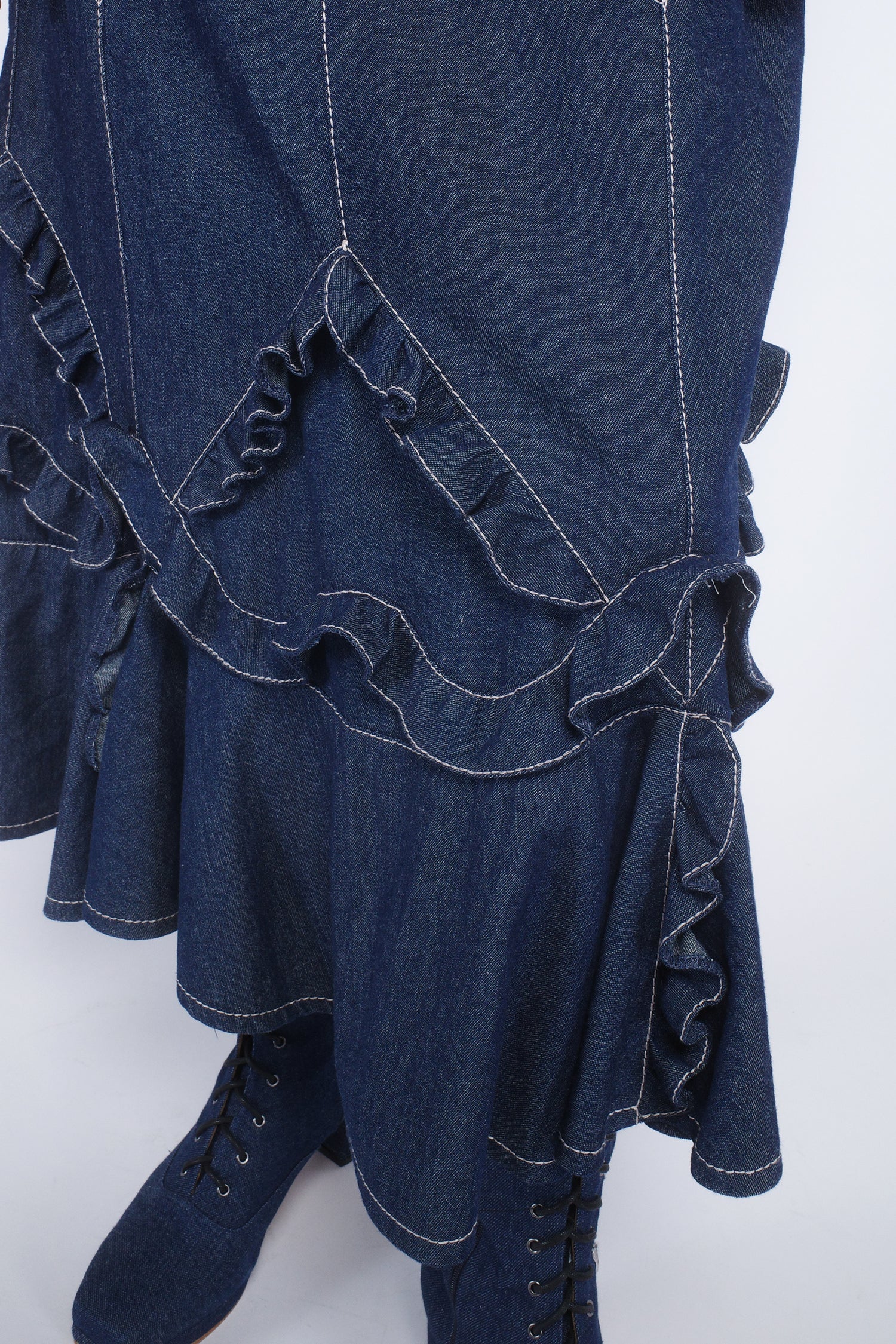 Denim Ruffle Maxi Skirt - Image 5