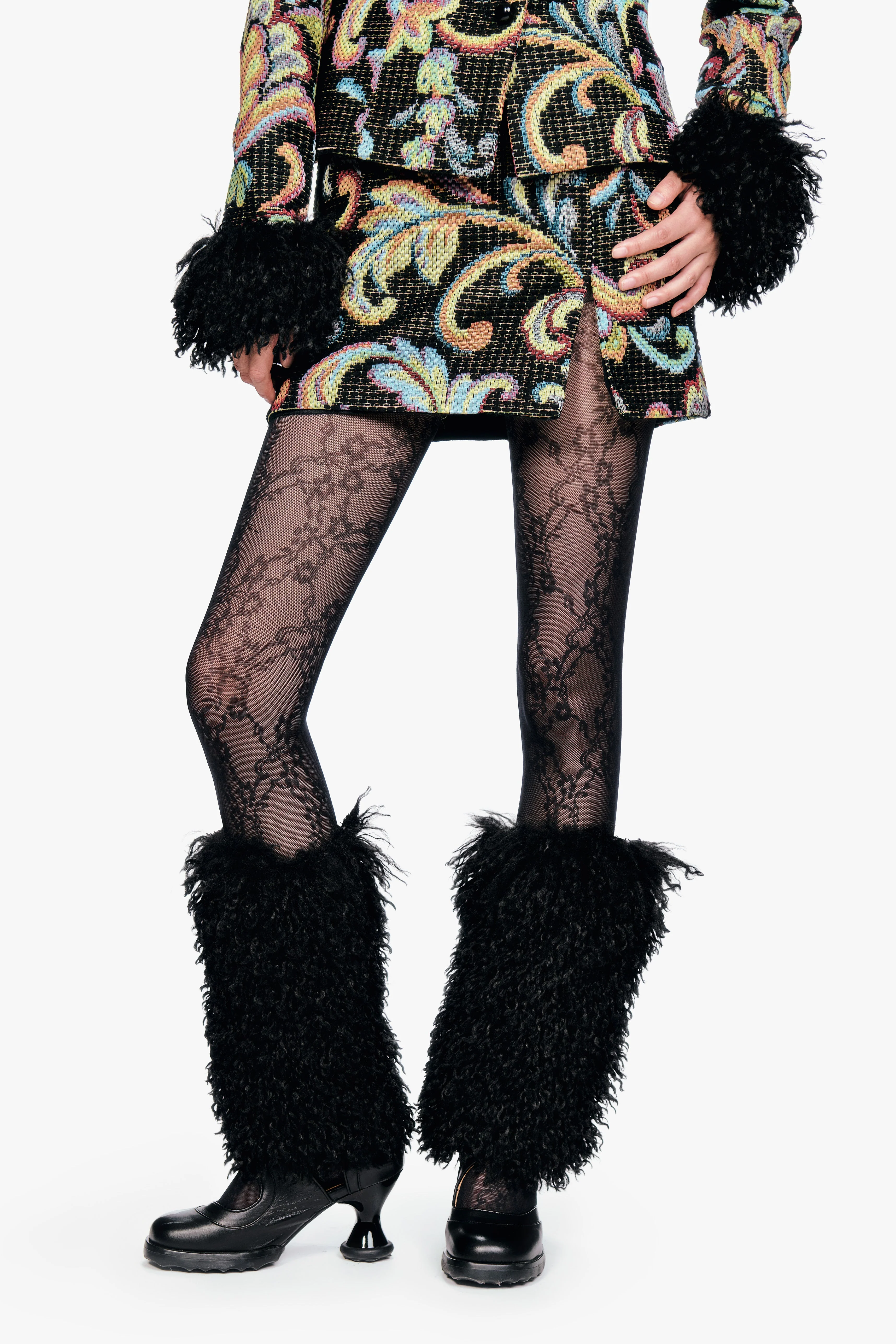 Faux Fur Leg Warmers - Black - Image 2