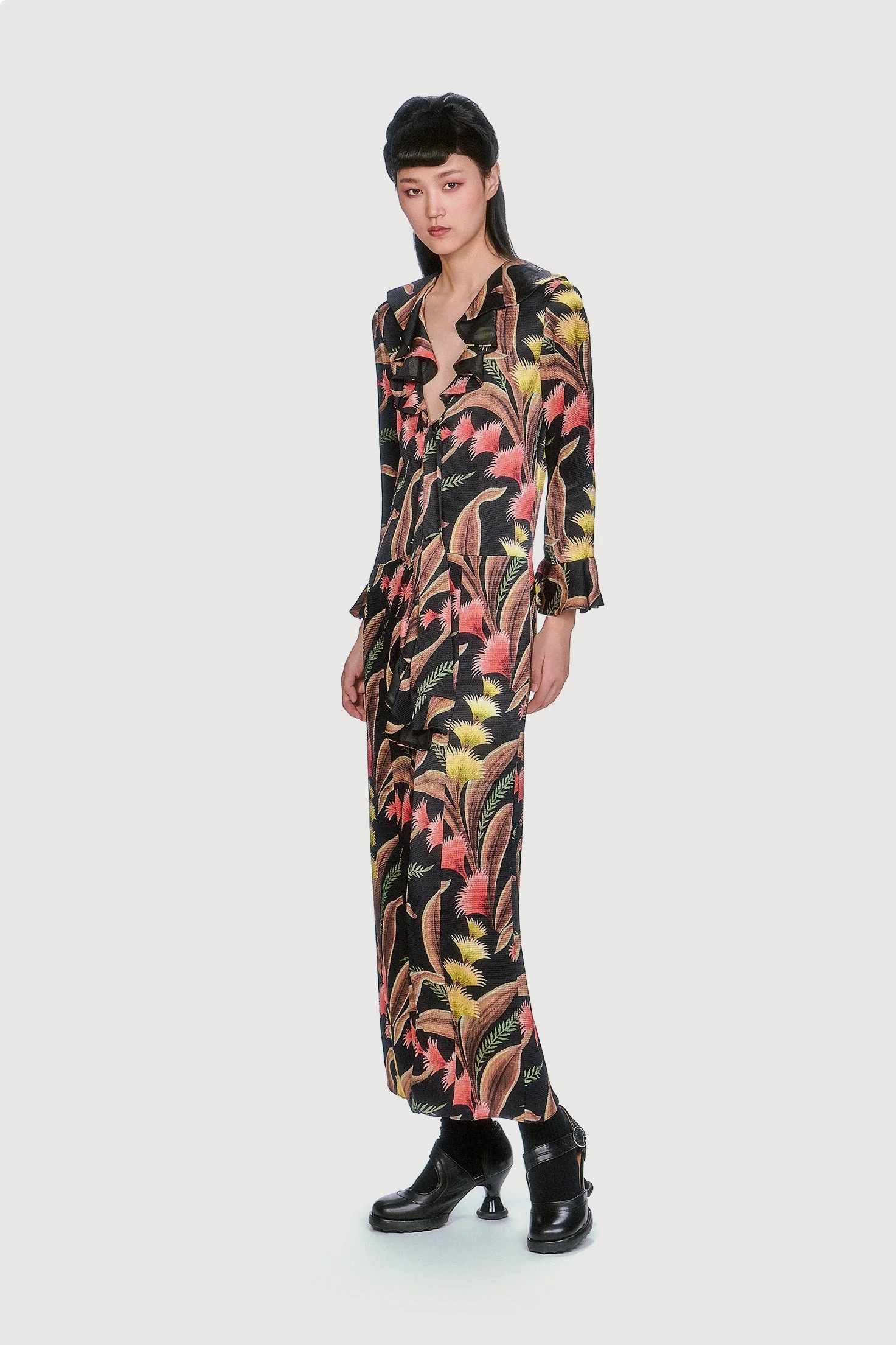 Feather Fern Crinkle Rayon Ruffle Tie Dress - Image 3
