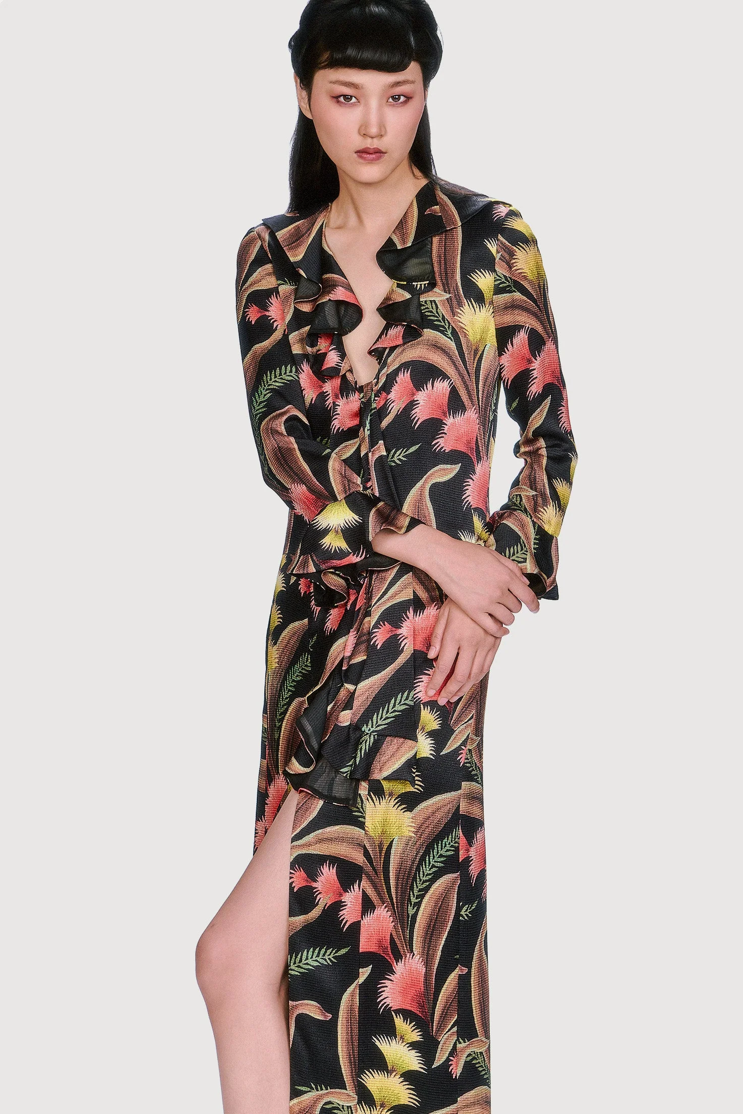 Feather Fern Crinkle Rayon Ruffle Tie Dress - Image 5
