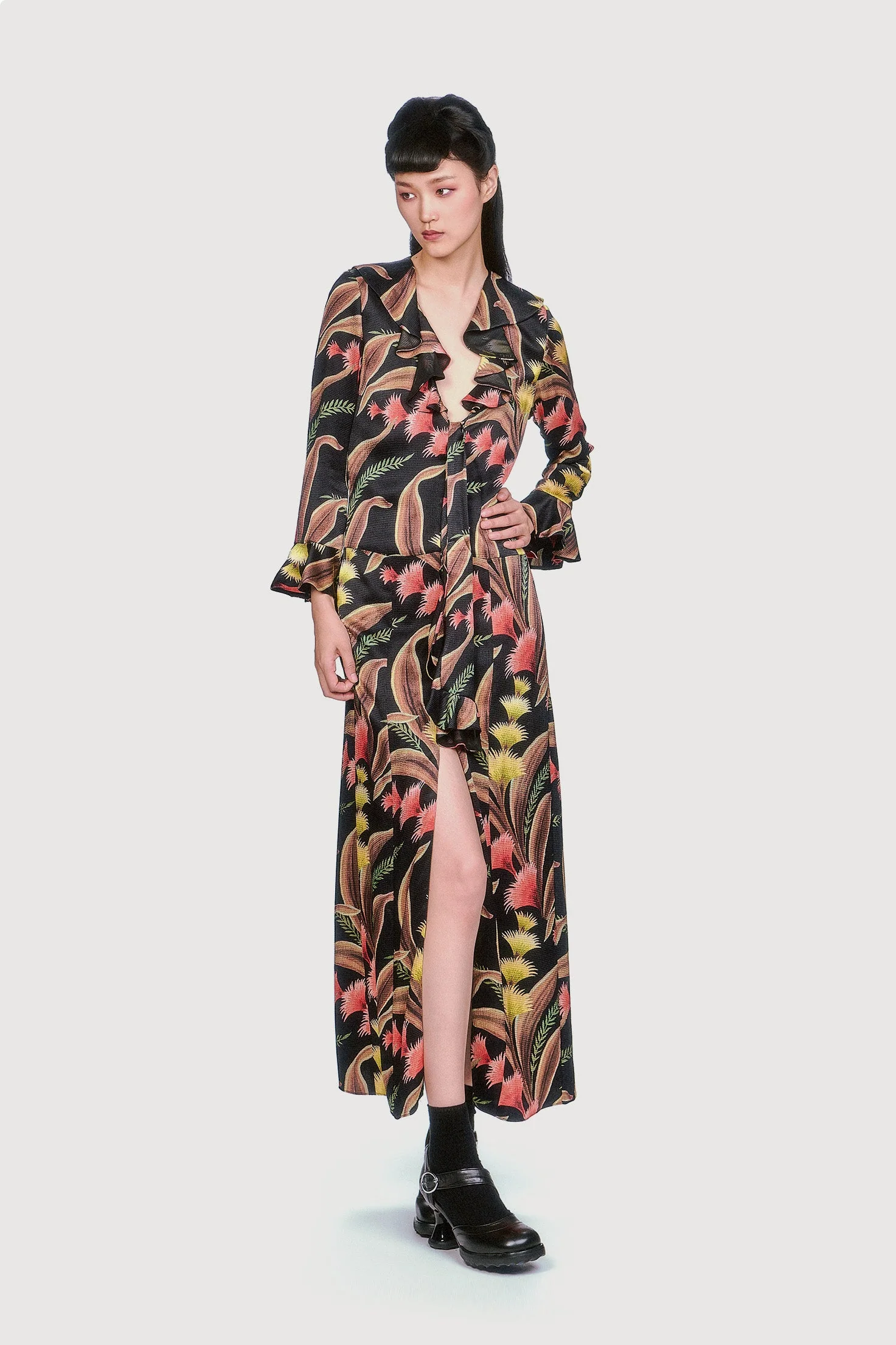 Feather Fern Crinkle Rayon Ruffle Tie Dress - Image 7