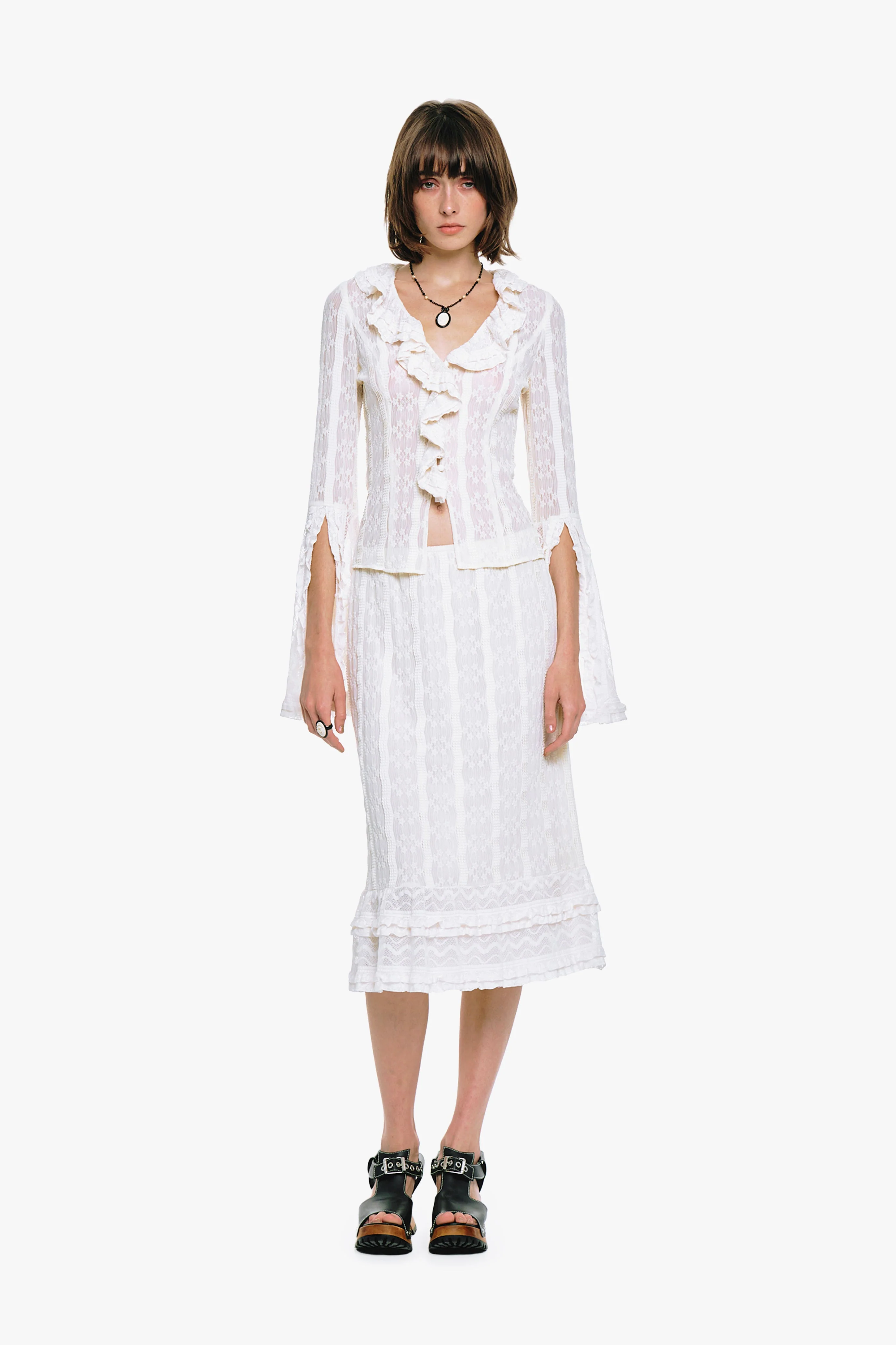 Floral Ruffle Stretch Lace Blouse - Image 3