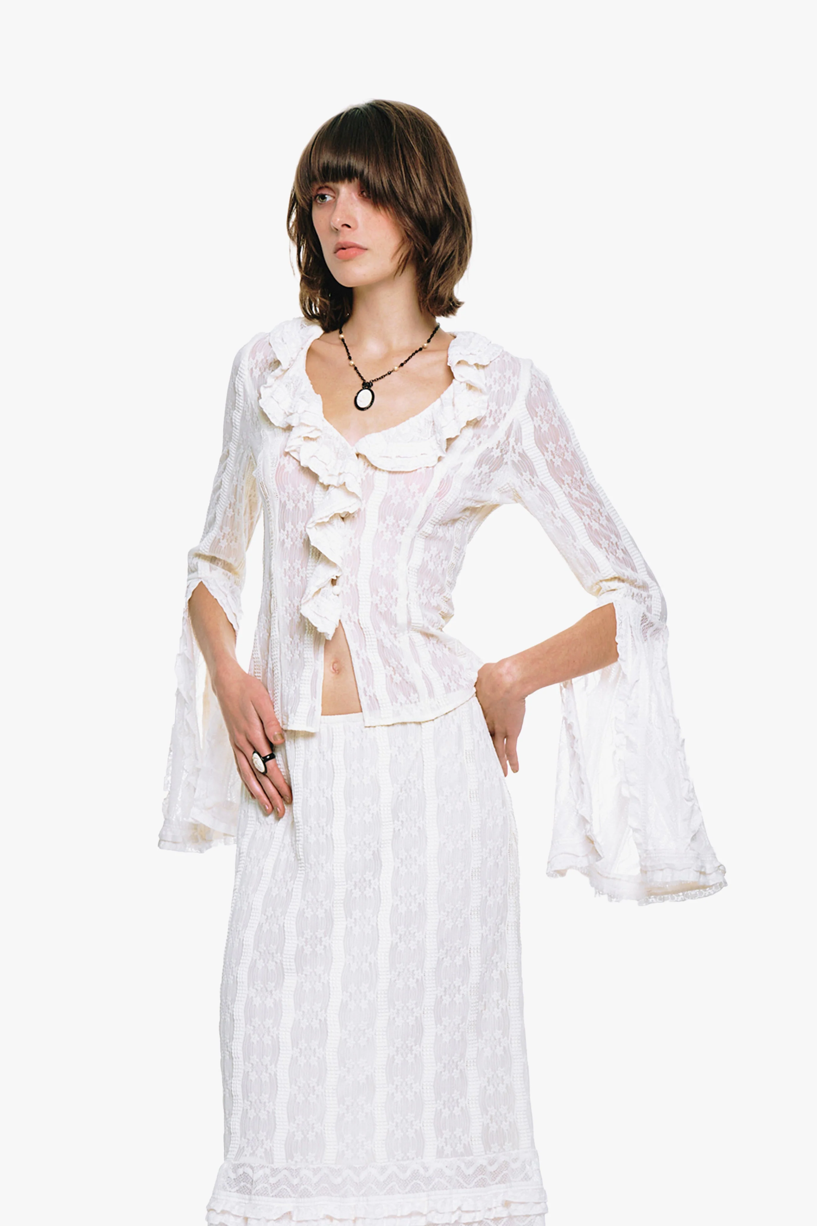 Floral Ruffle Stretch Lace Blouse - Image 4