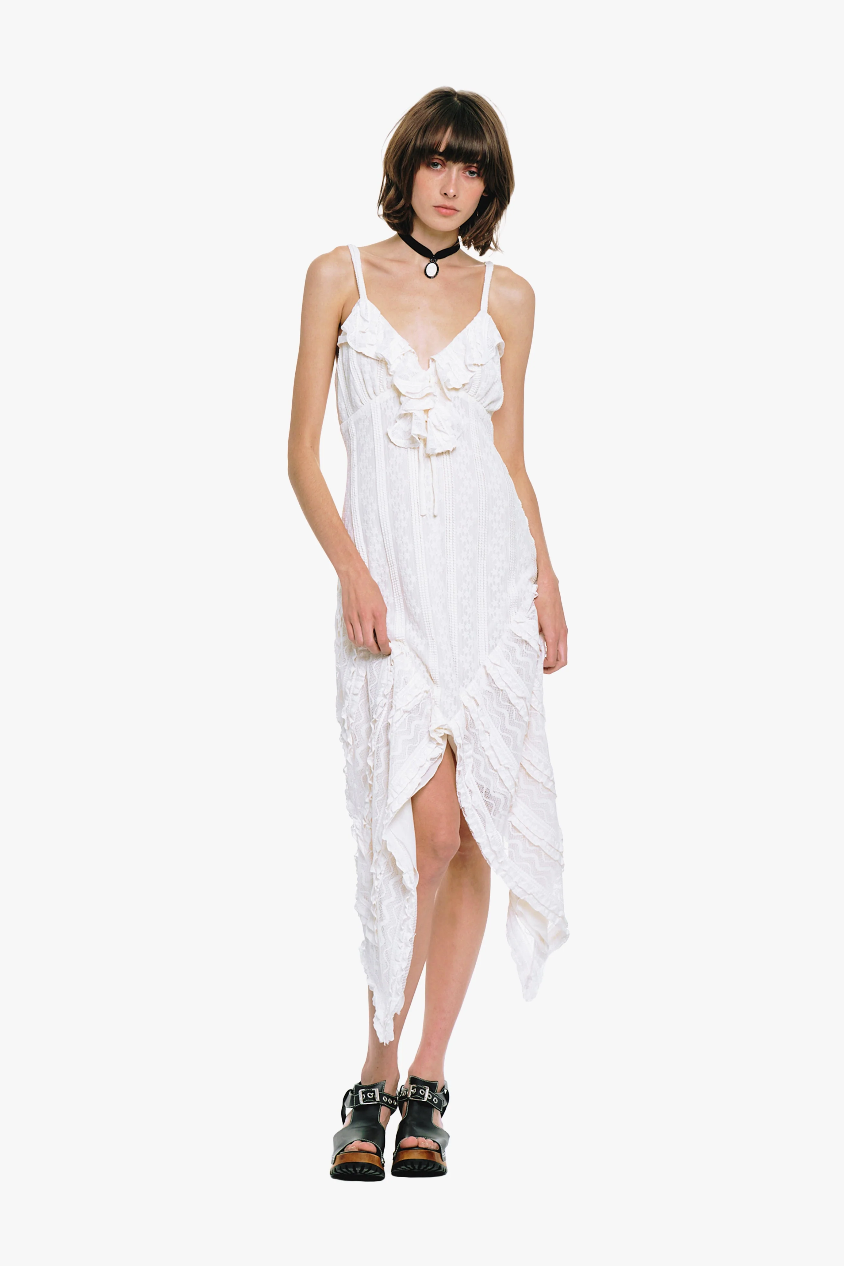 Floral Ruffle Stretch Lace Handkerchief Dress