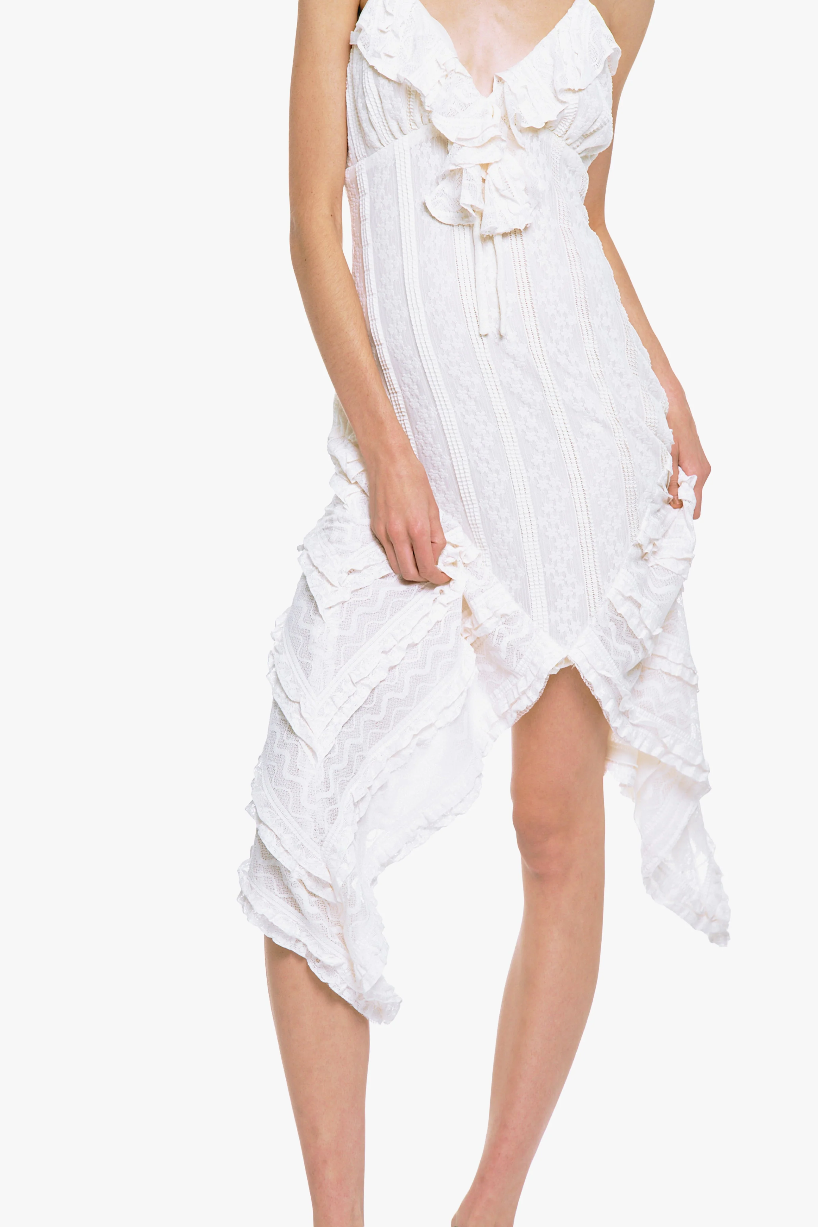 Floral Ruffle Stretch Lace Handkerchief Dress - Image 6