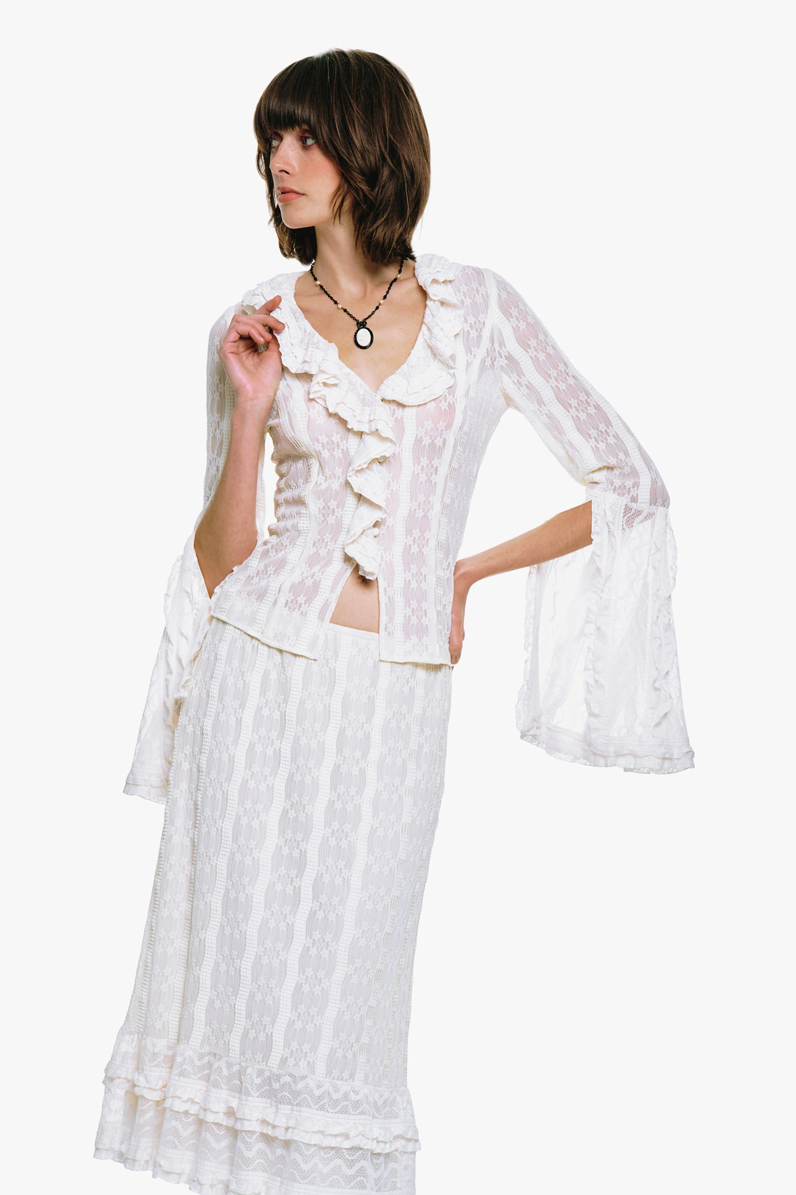 Floral Ruffle Stretch Lace Skirt - Image 6