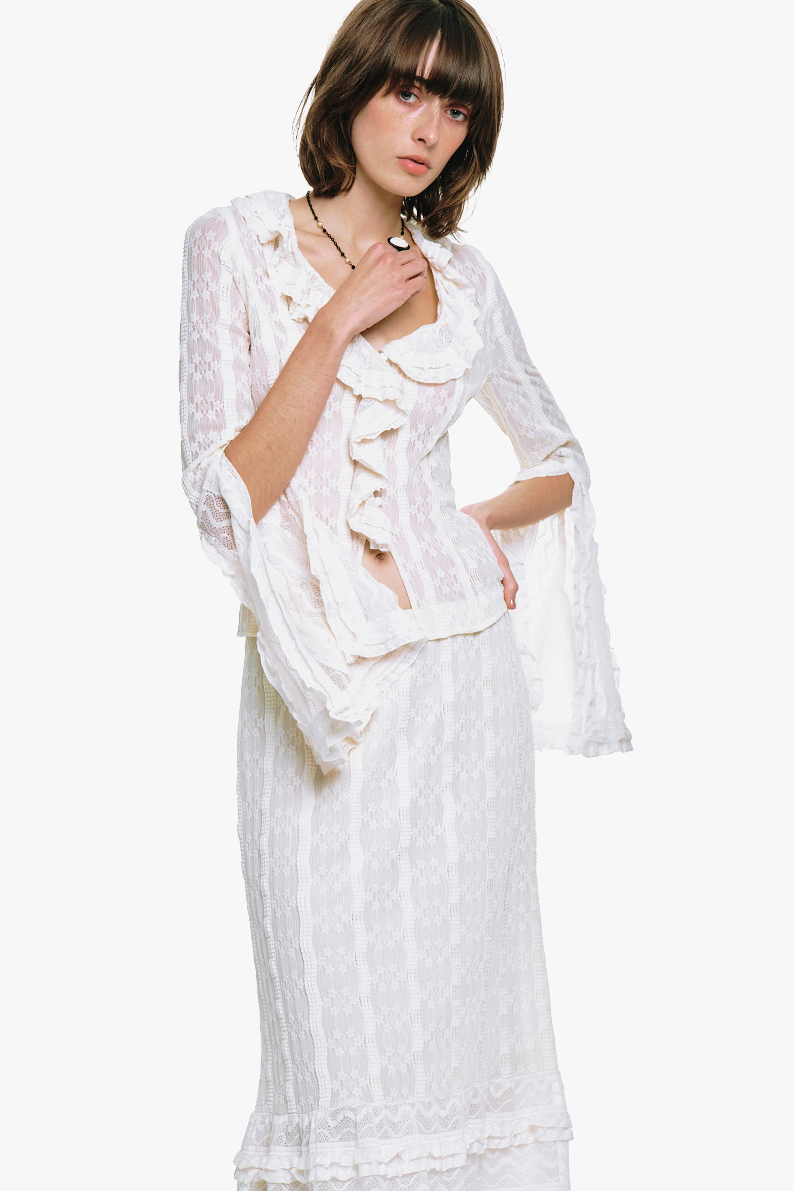 Floral Ruffle Stretch Lace Skirt - Image 8