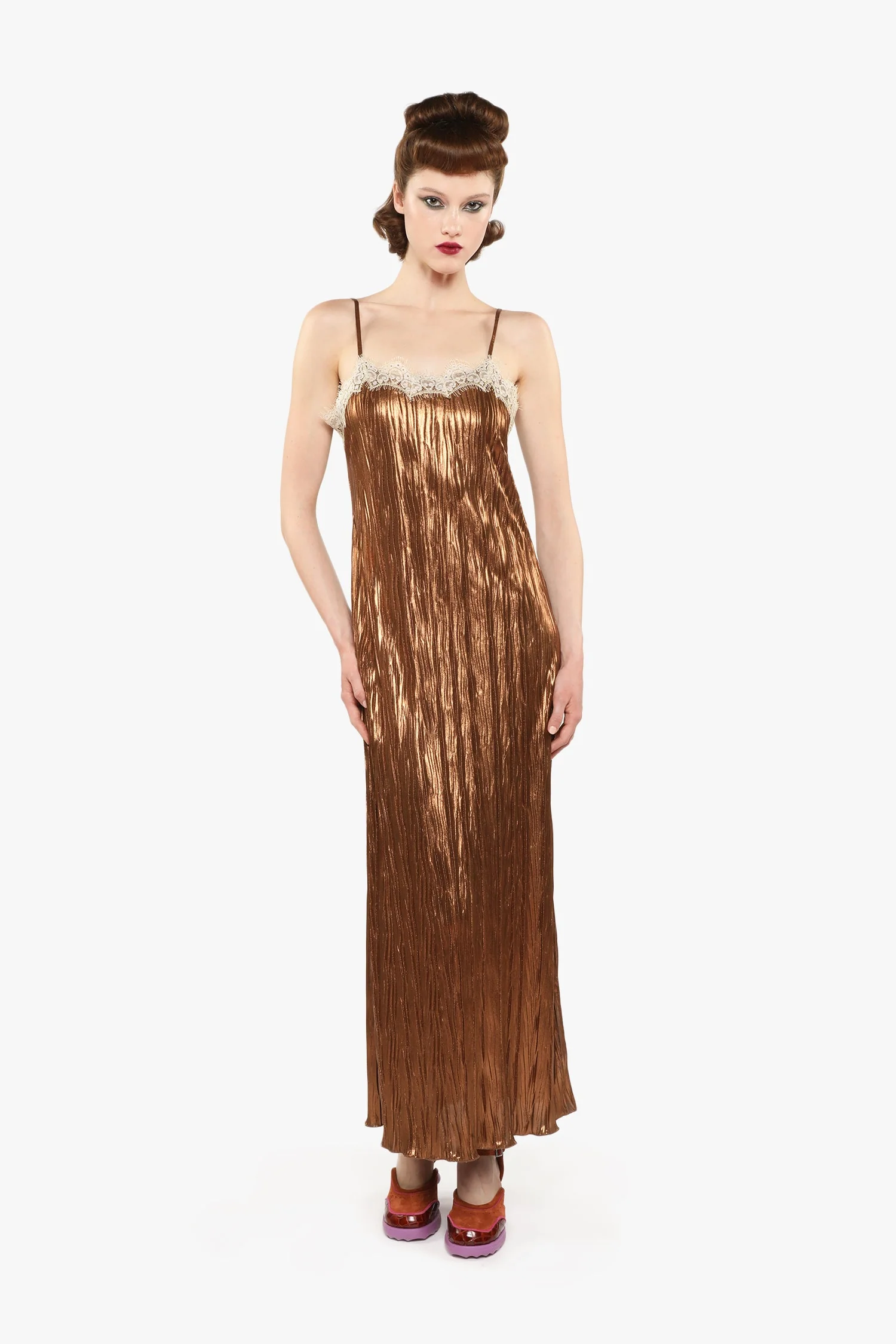 Pleats Lace Slip Dress