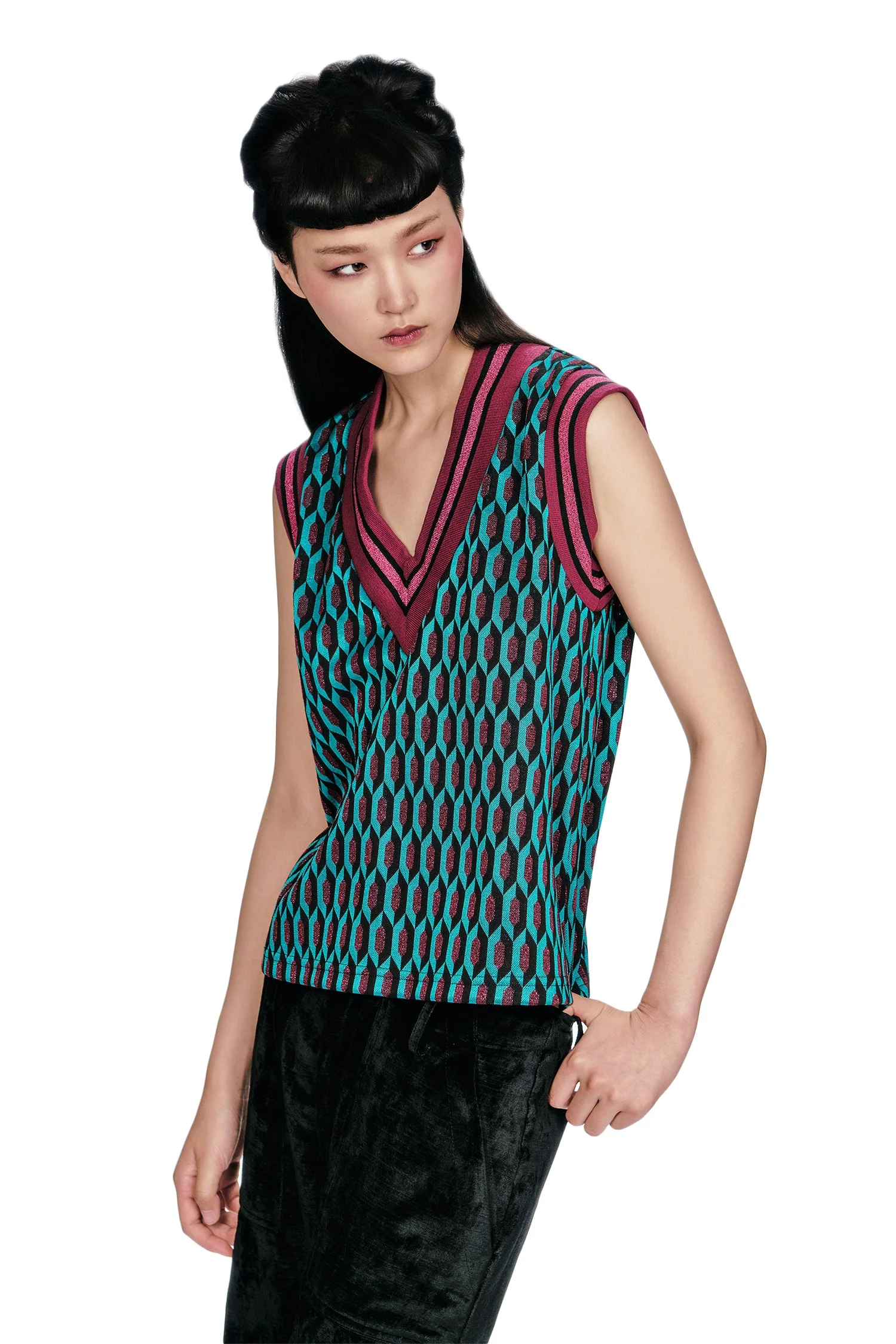 Glitter Geo Jacquard Pullover Vest - Image 5