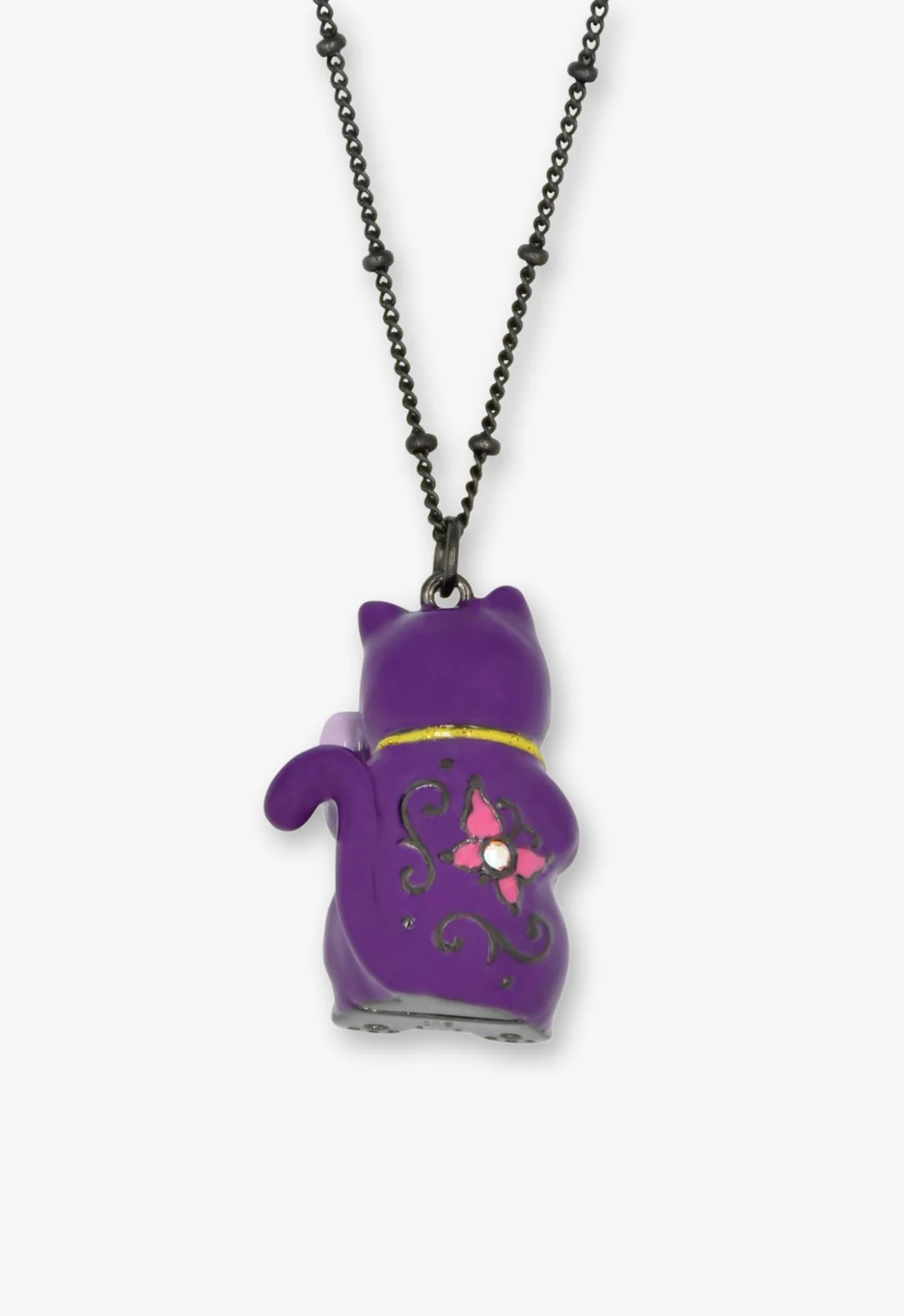 Lucky Cat Flower Necklace- Gunmetal - Image 3