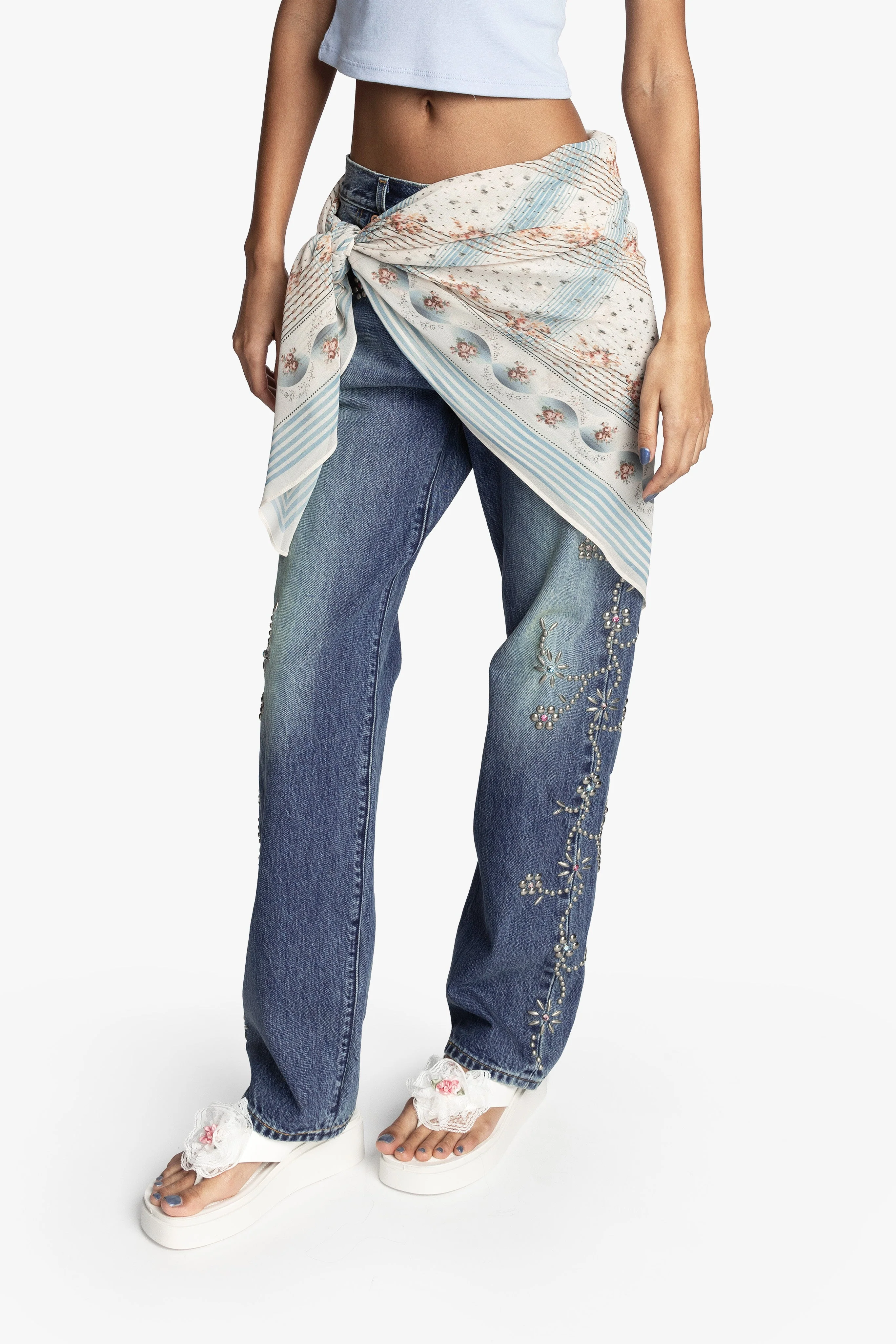 Heritage Scarf Print Chiffon Square Scarf - Image 2