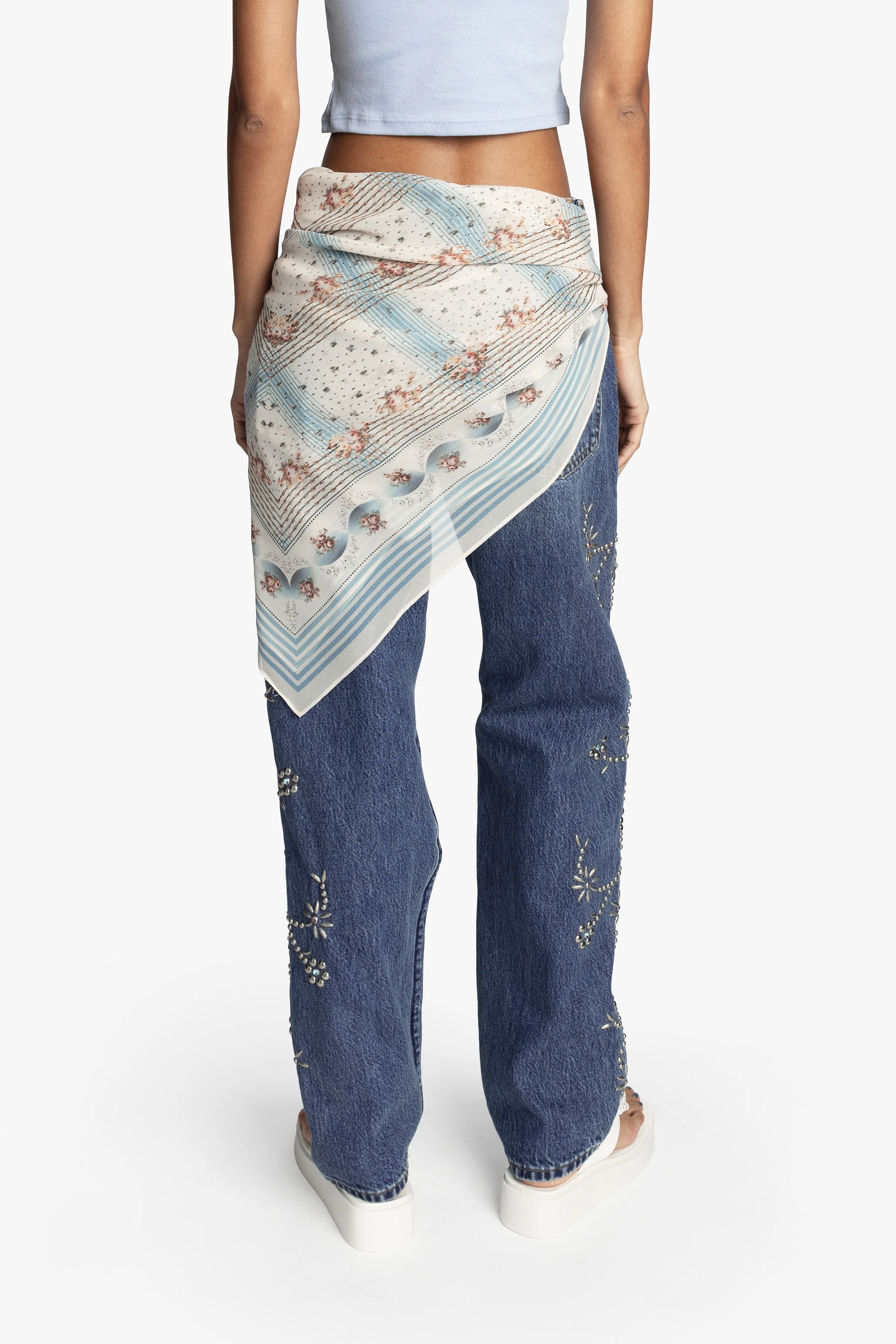 Heritage Scarf Print Chiffon Square Scarf - Image 3