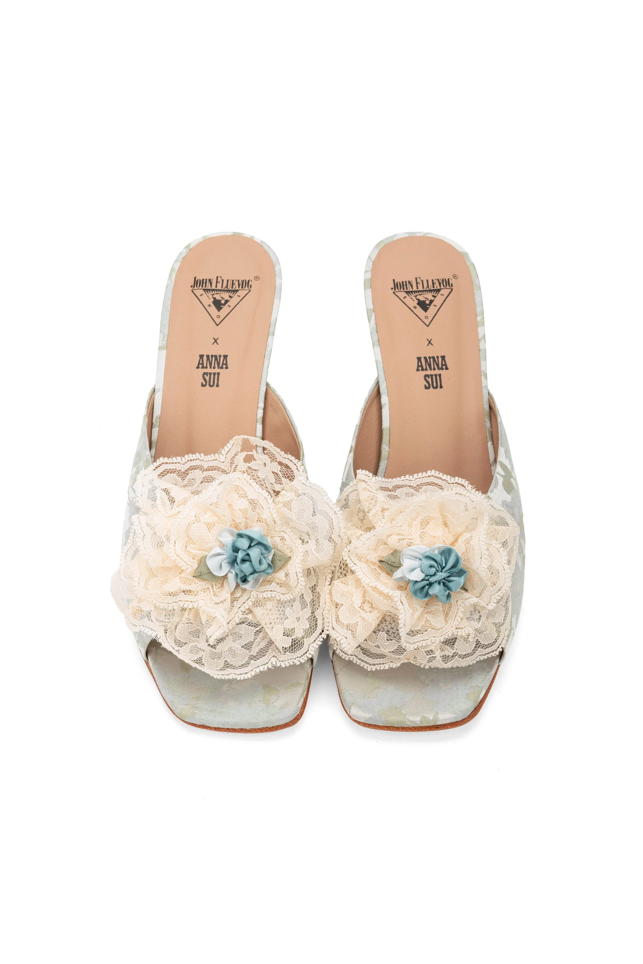 John Fluevog x Anna Sui Brocade Mules- Sky Blue - Image 3