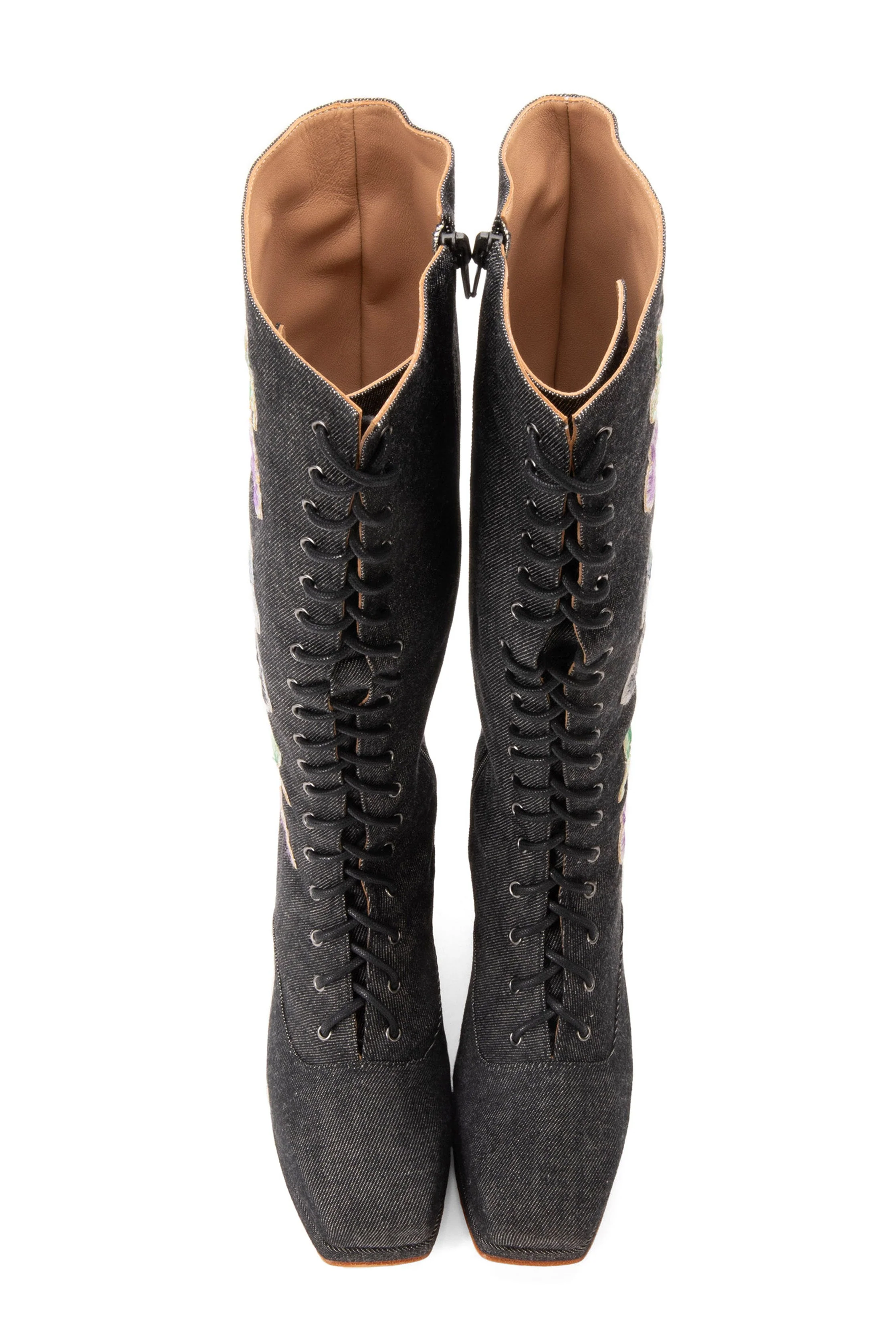 John Fluevog x Anna Sui Butterfly Boots - Black Denim - Image 3
