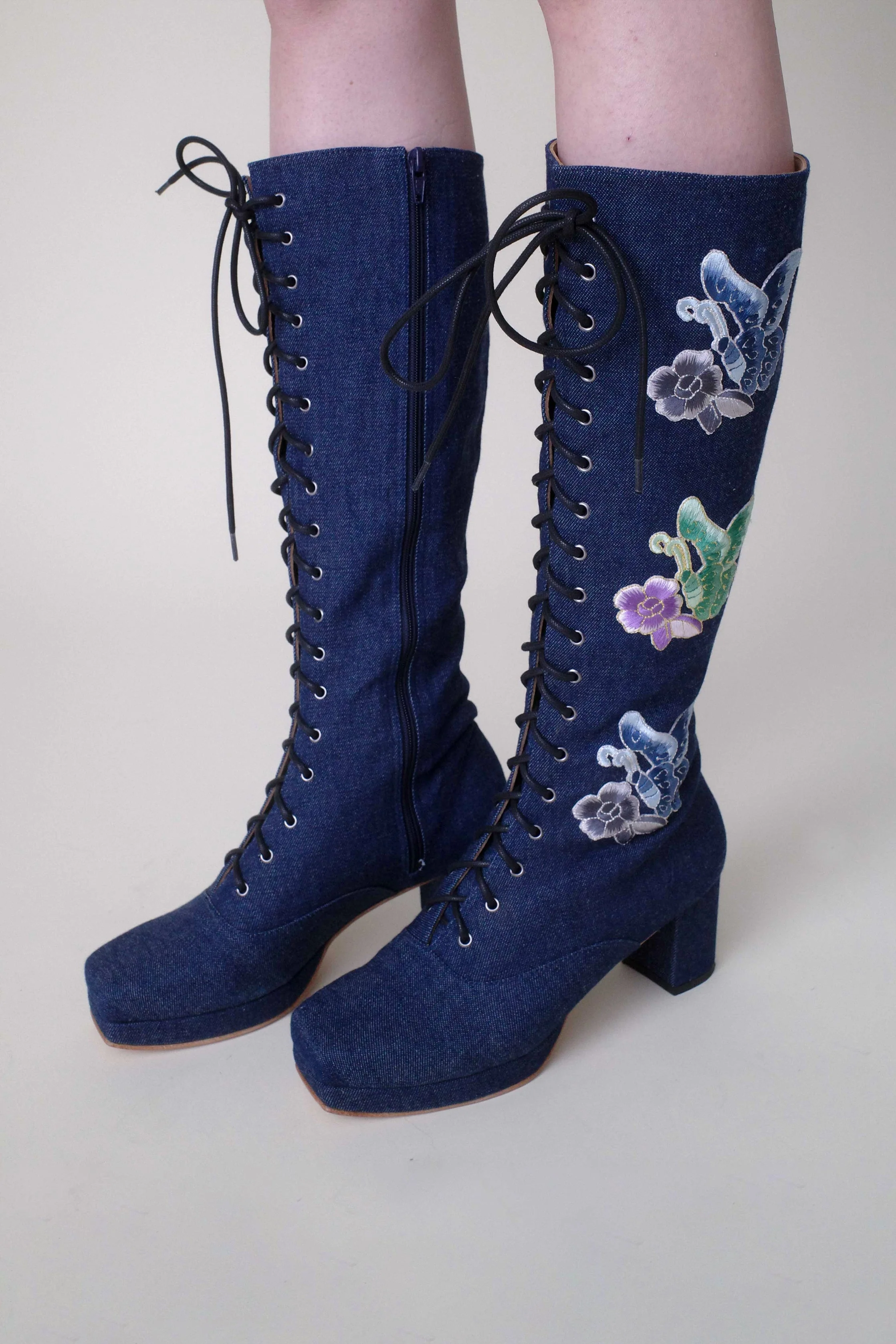 John Fluevog x Anna Sui Butterfly Boots - Denim Blue - Image 8