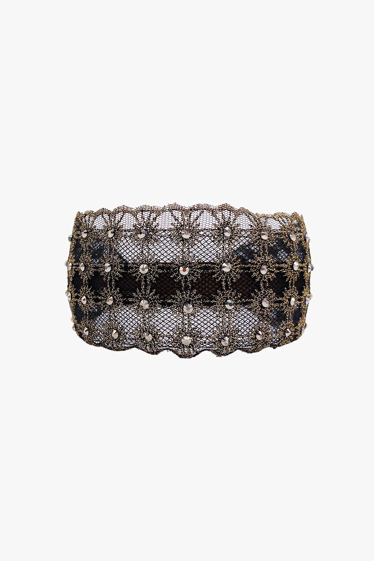 Lacey Embroidered Crystal Headband - Gold