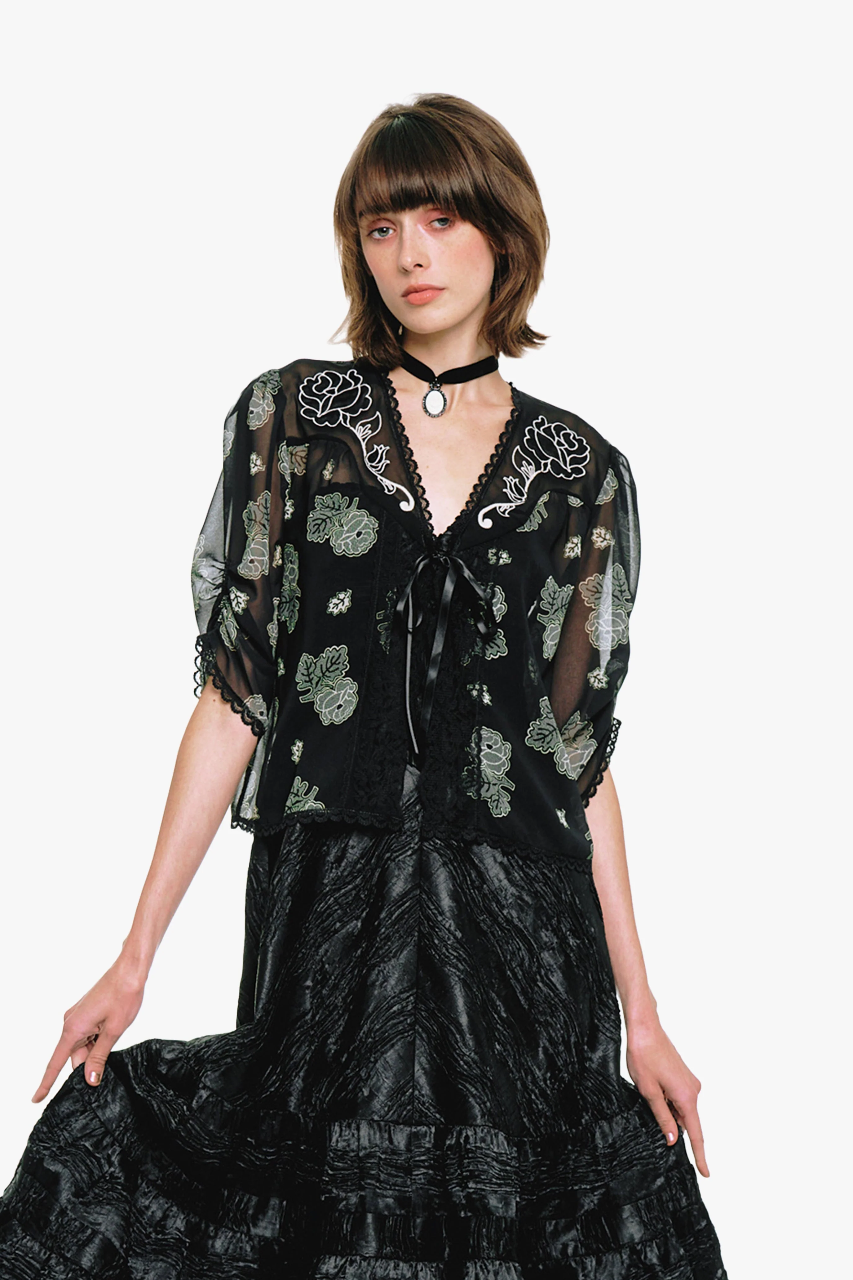Lily and Roses Chiffon Combo Embroidered Bed Jacket - Image 8