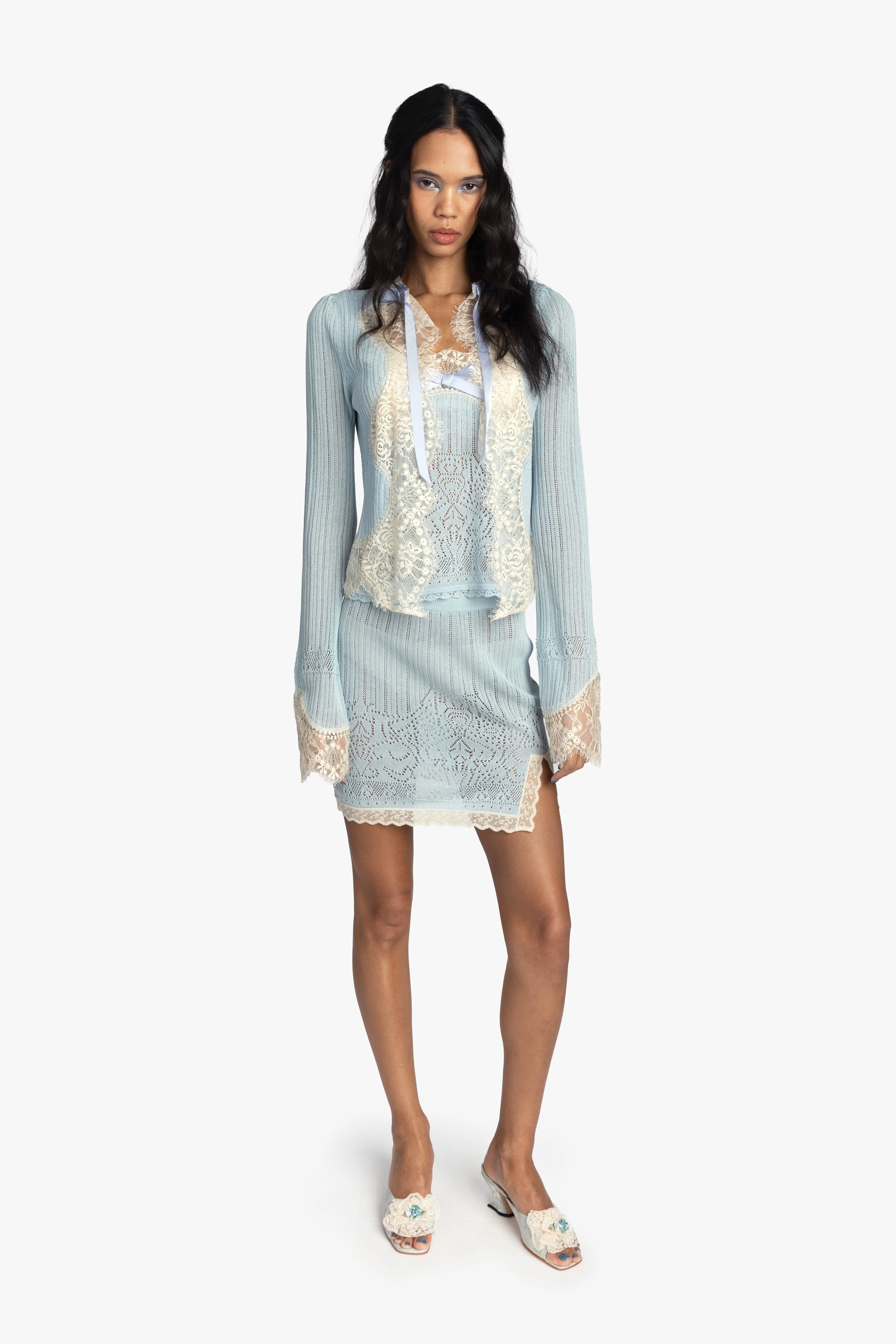 Lingerie Lace Knits Skirt - Sky Blue - Image 3