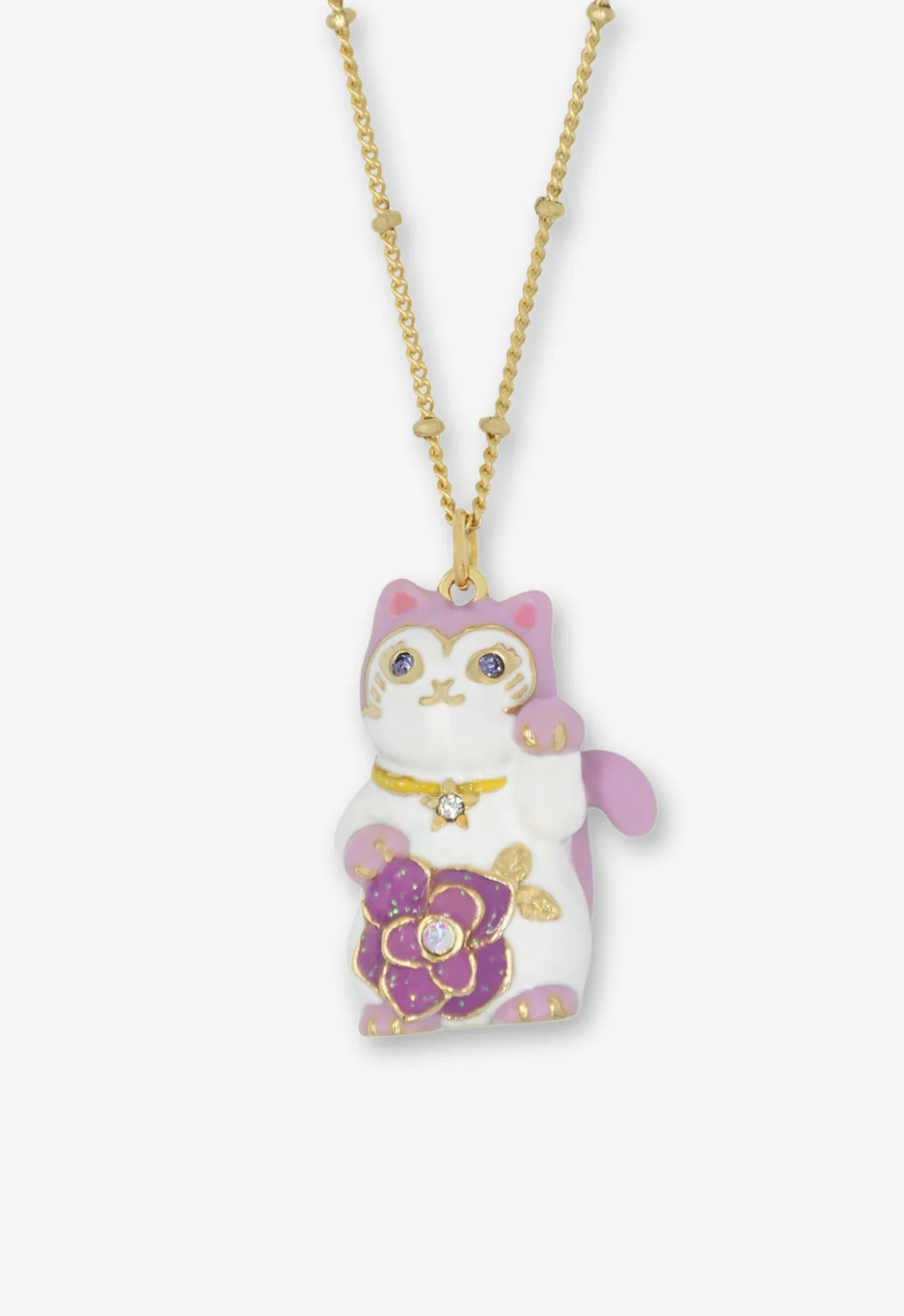 Lucky Cat Flower Necklace- Gold - Image 2