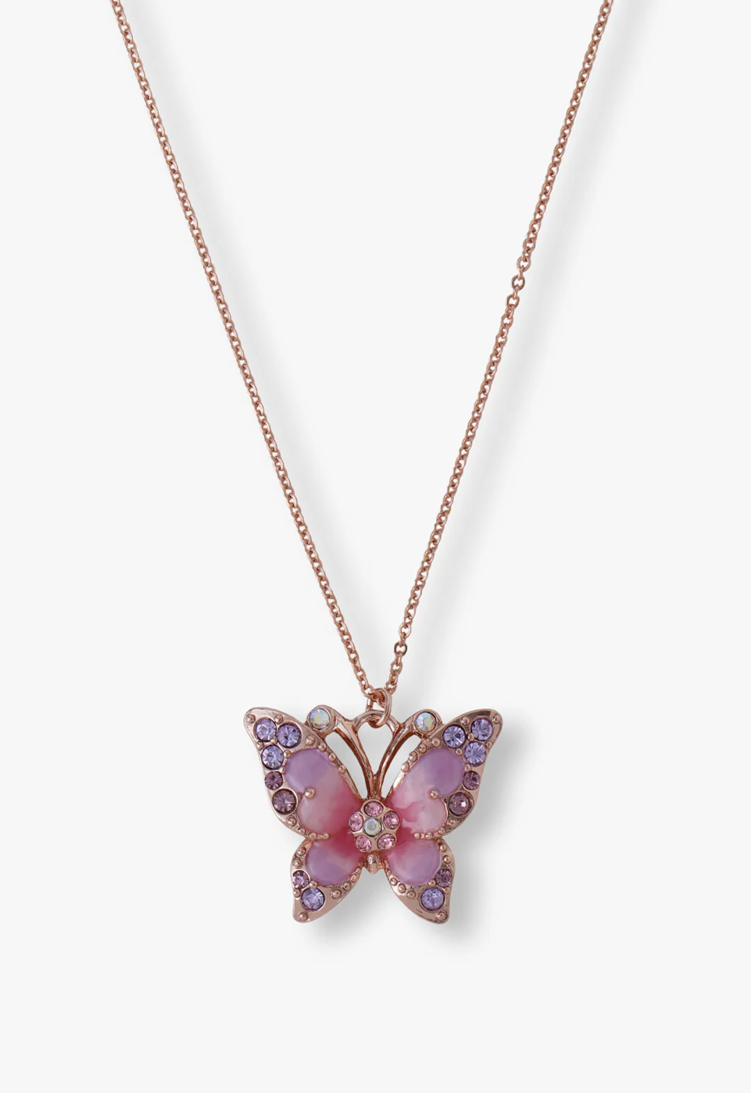 Pink & Lavender Butterfly Glow Necklace - Rose Gold - Image 2