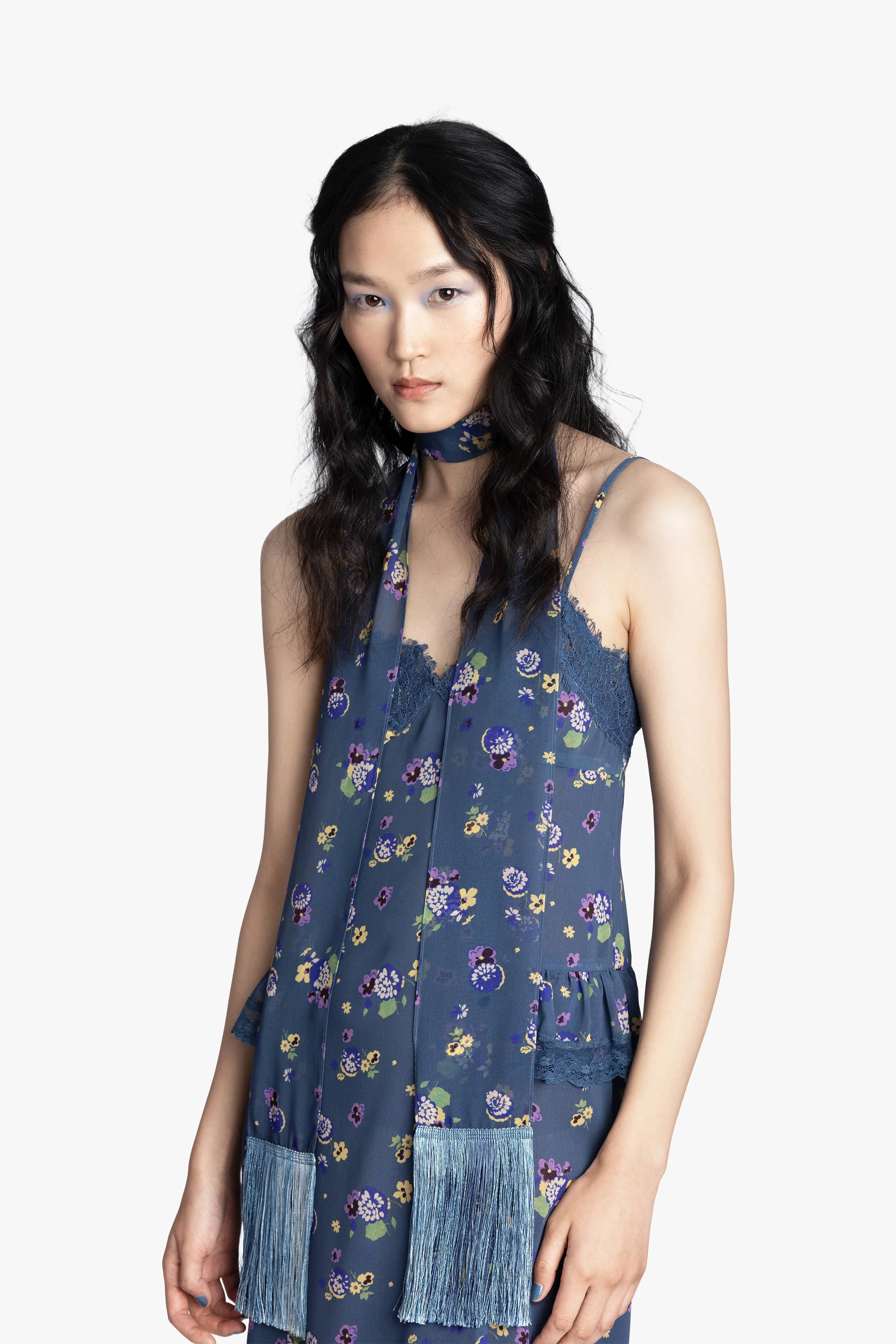 Night Blooming Chiffon Fringe Scarf - Image 2