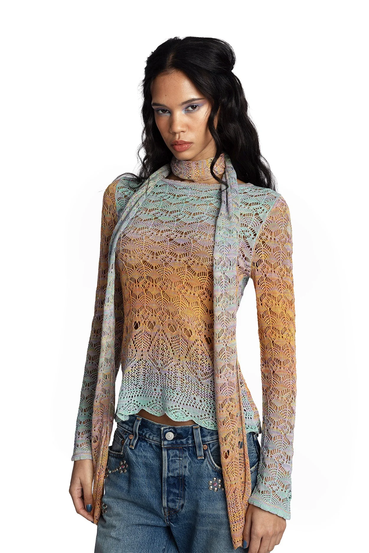 Ombre Space Dye Crochet Scarf - Sunset - Image 3