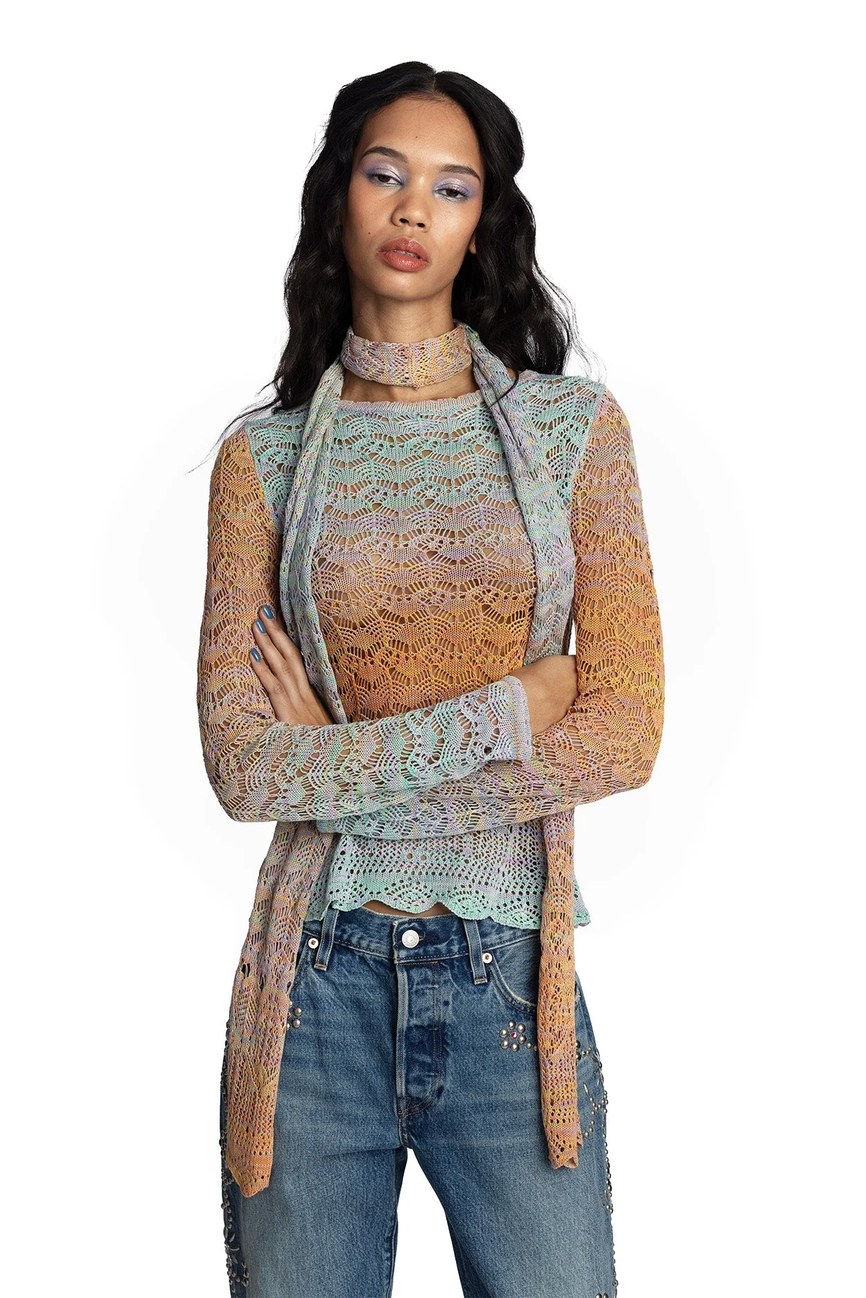 Ombre Space Dye Crochet Scarf - Sunset - Image 4