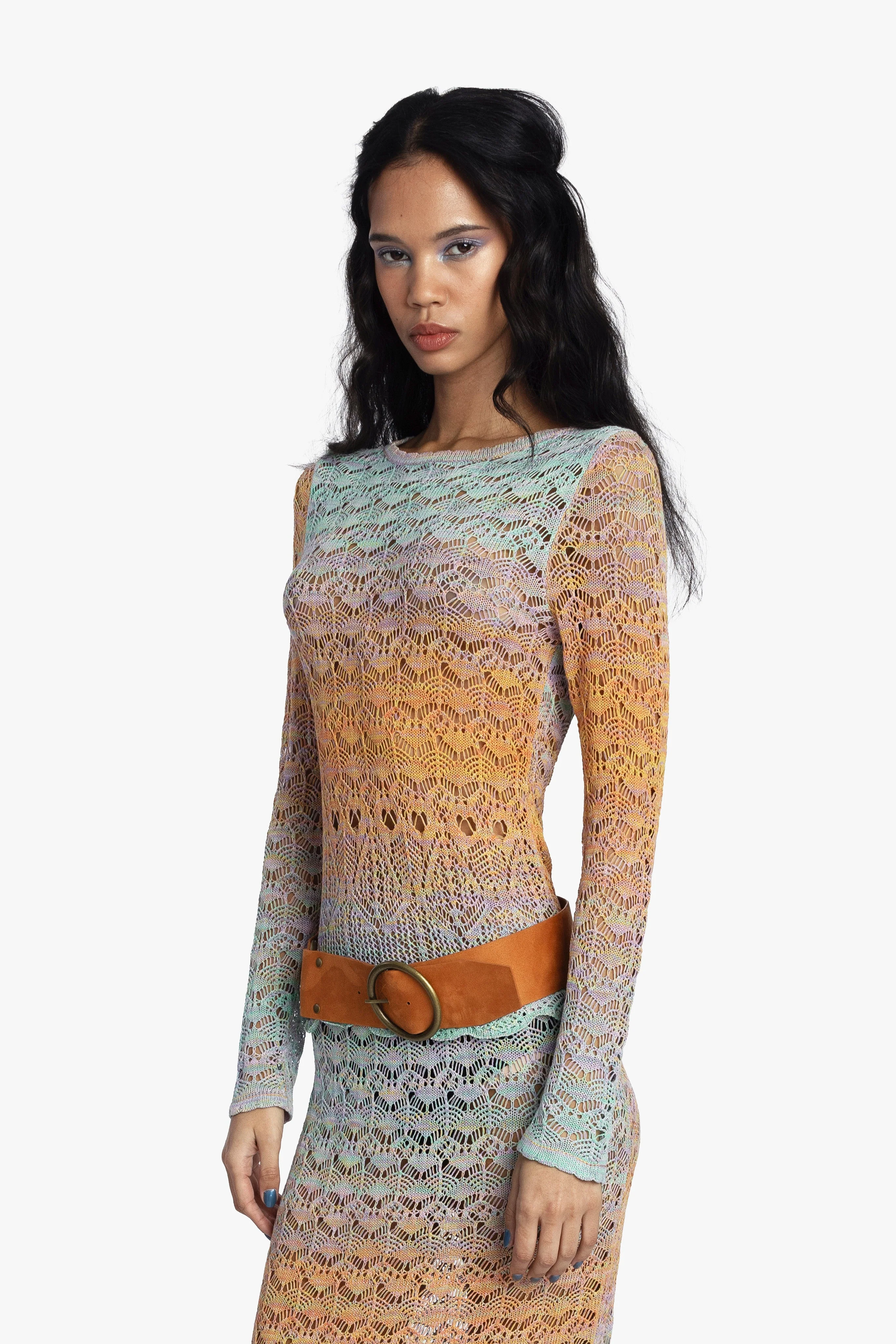 Ombre Space Dye Crochet Top - Sunset - Image 4