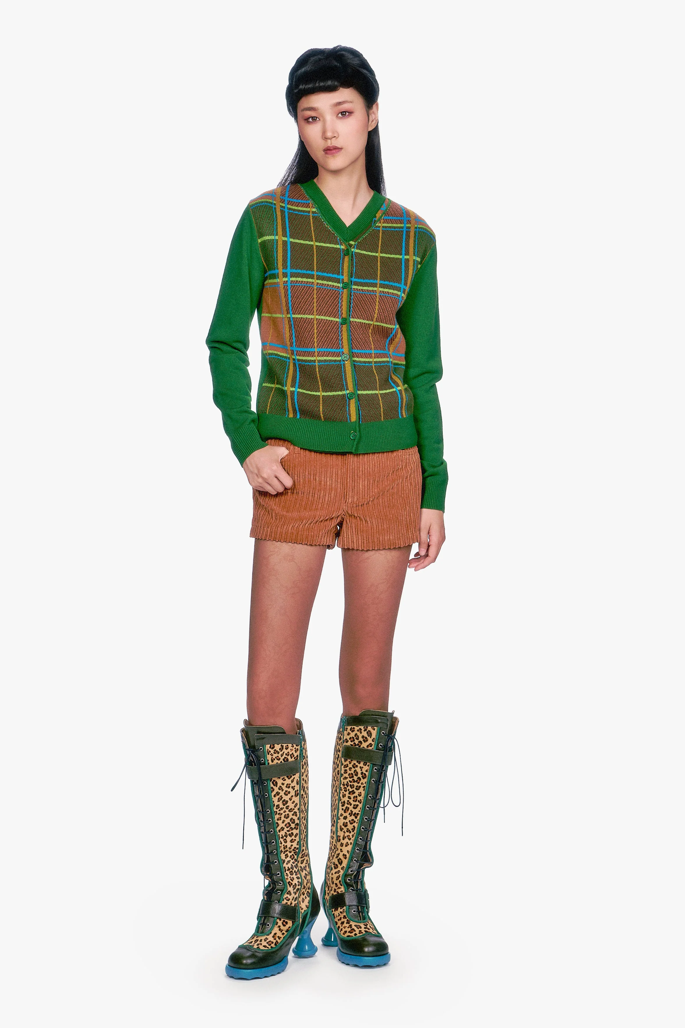 Plaid Cardigan - Leaf Green - Image 3