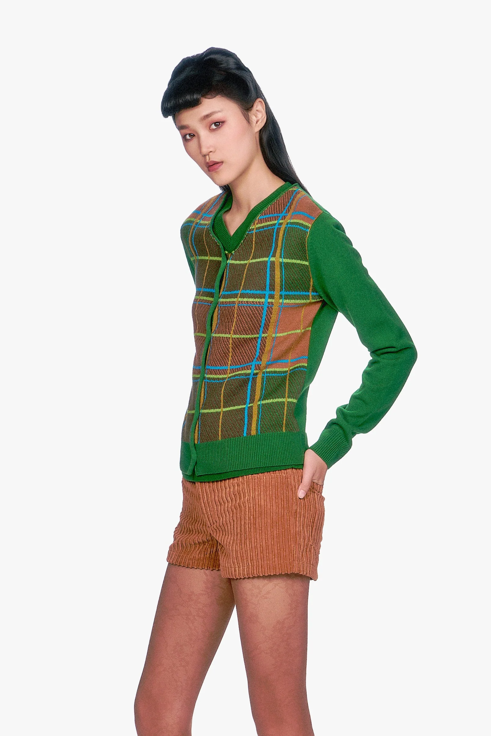 Plaid Cardigan - Leaf Green - Image 4
