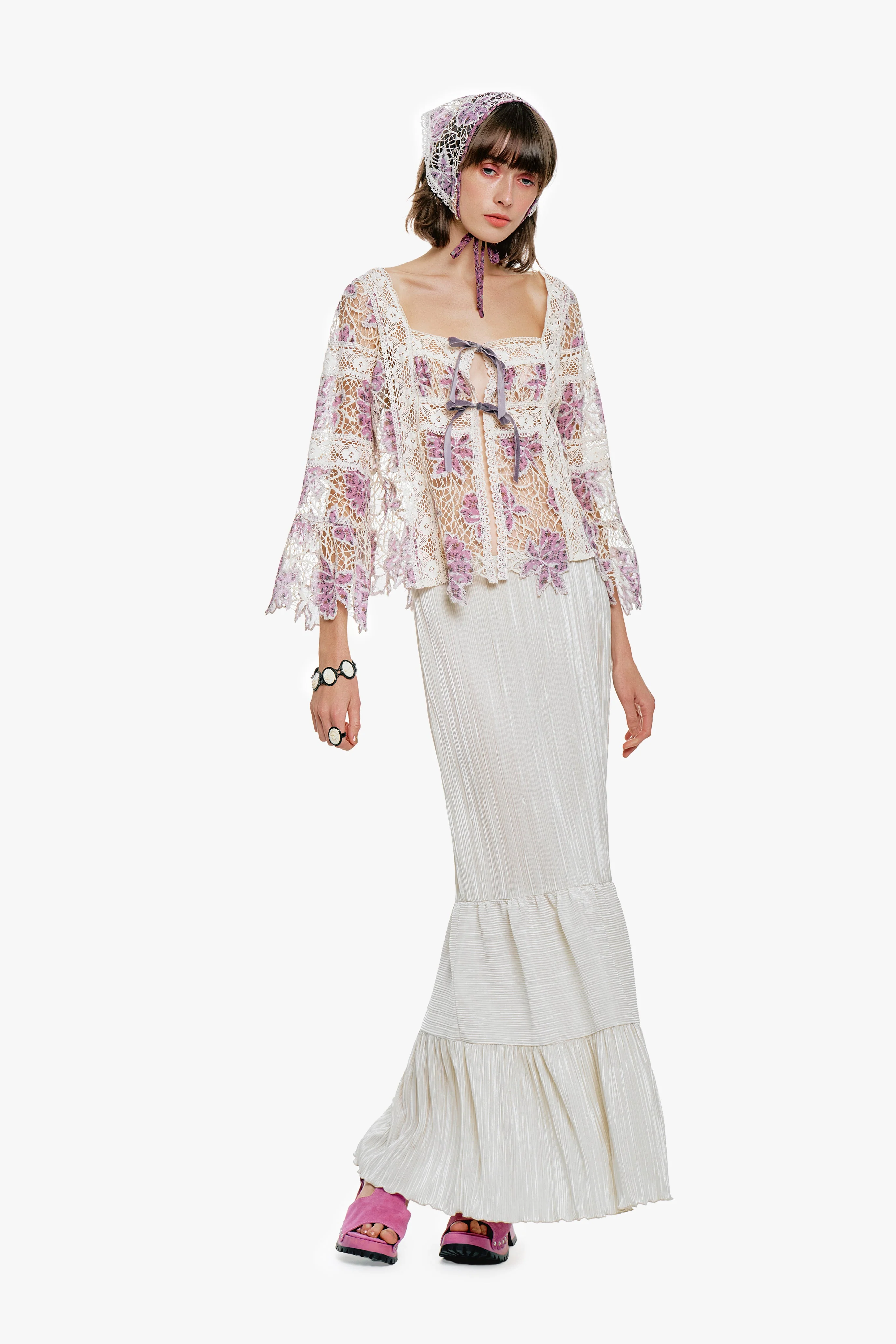 Plissé Tiered Maxi Skirt - Cream - Image 6