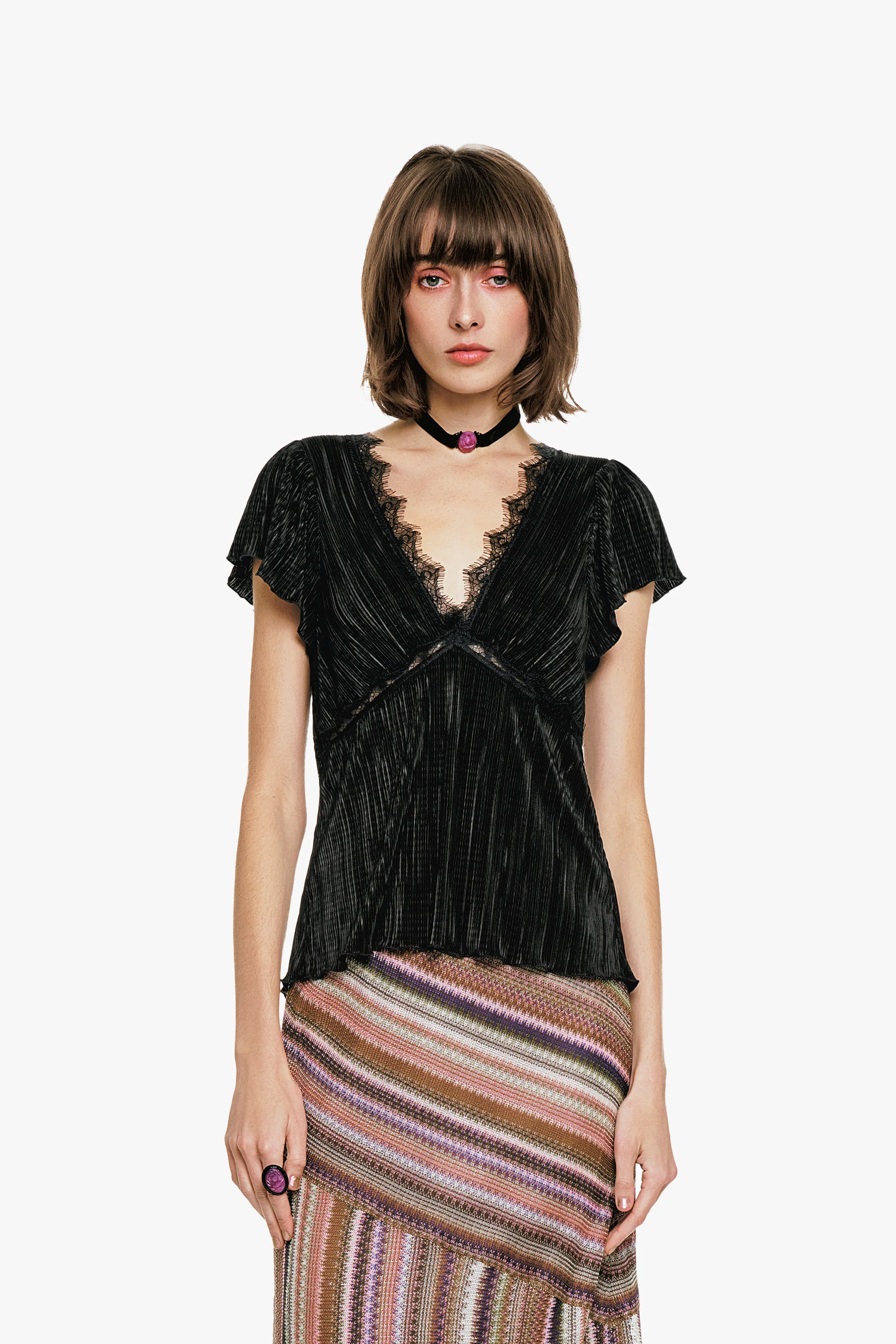 Plissé V-Neck Top