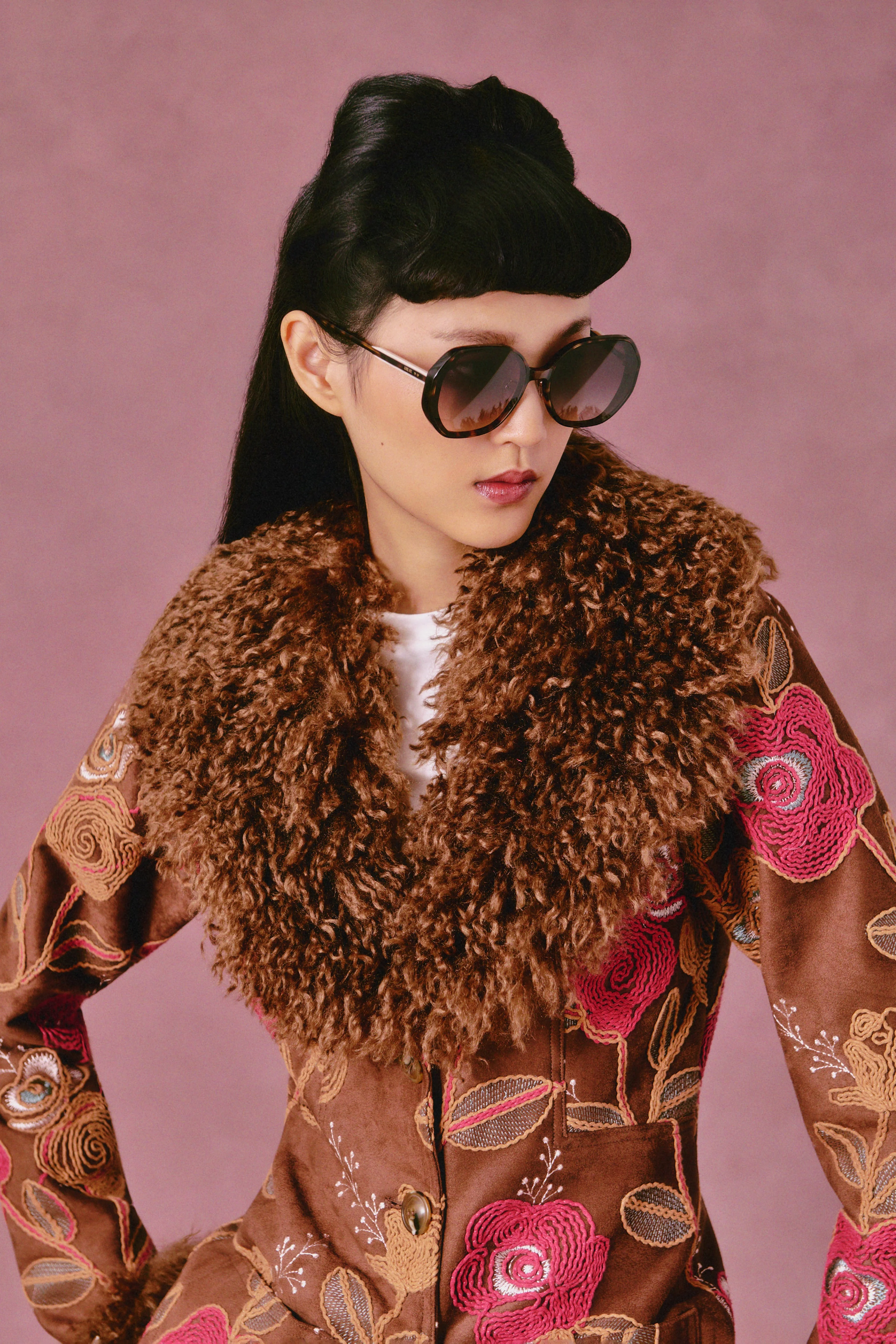 Poiret Rose Embroidered Faux Suede Faux Fur Trim Jacket - Image 7