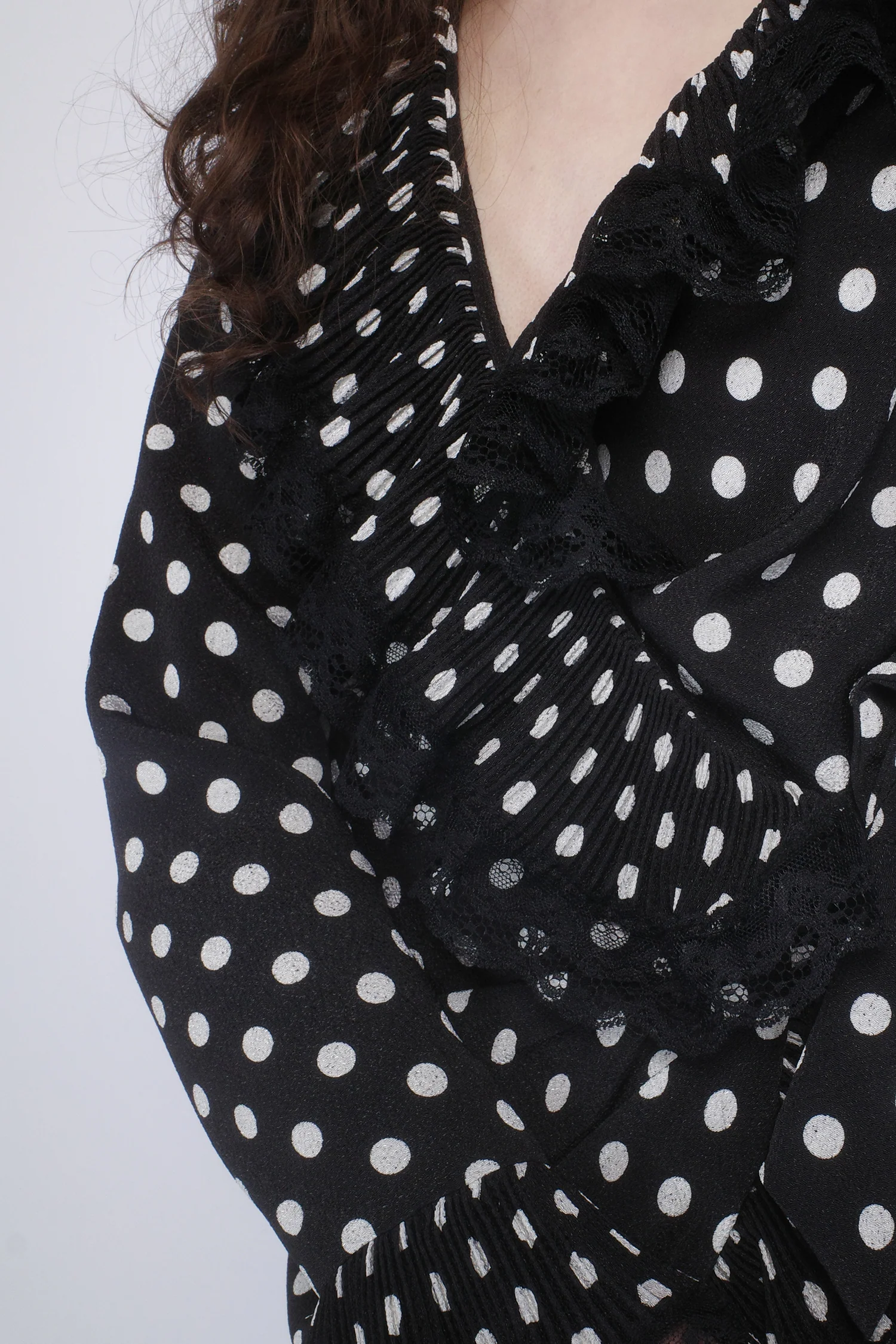 Polka Dot Pleated Wrap Dress - Image 6