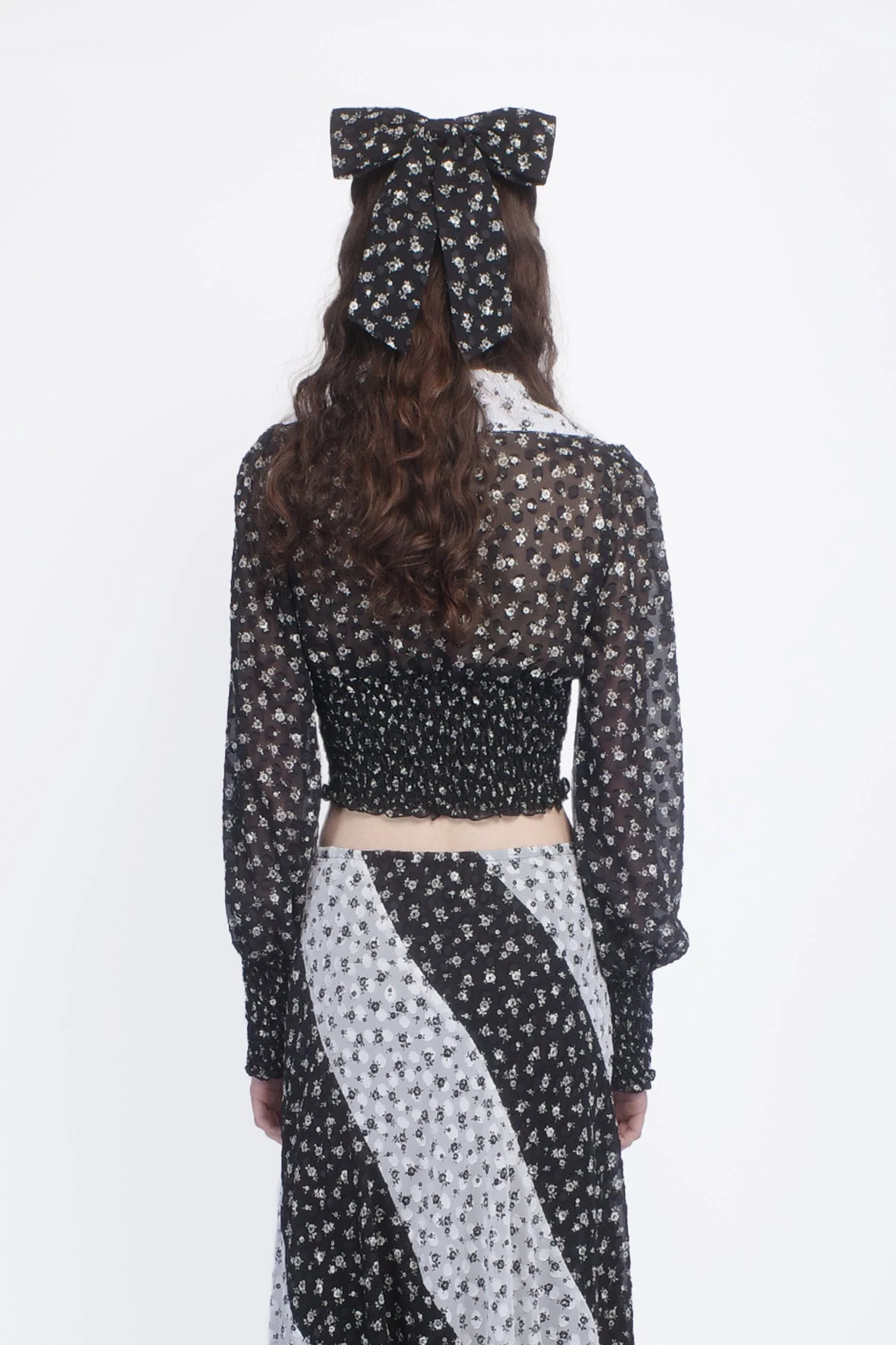 Ditsy Dot Chiffon Collared Smocked Top - Image 4